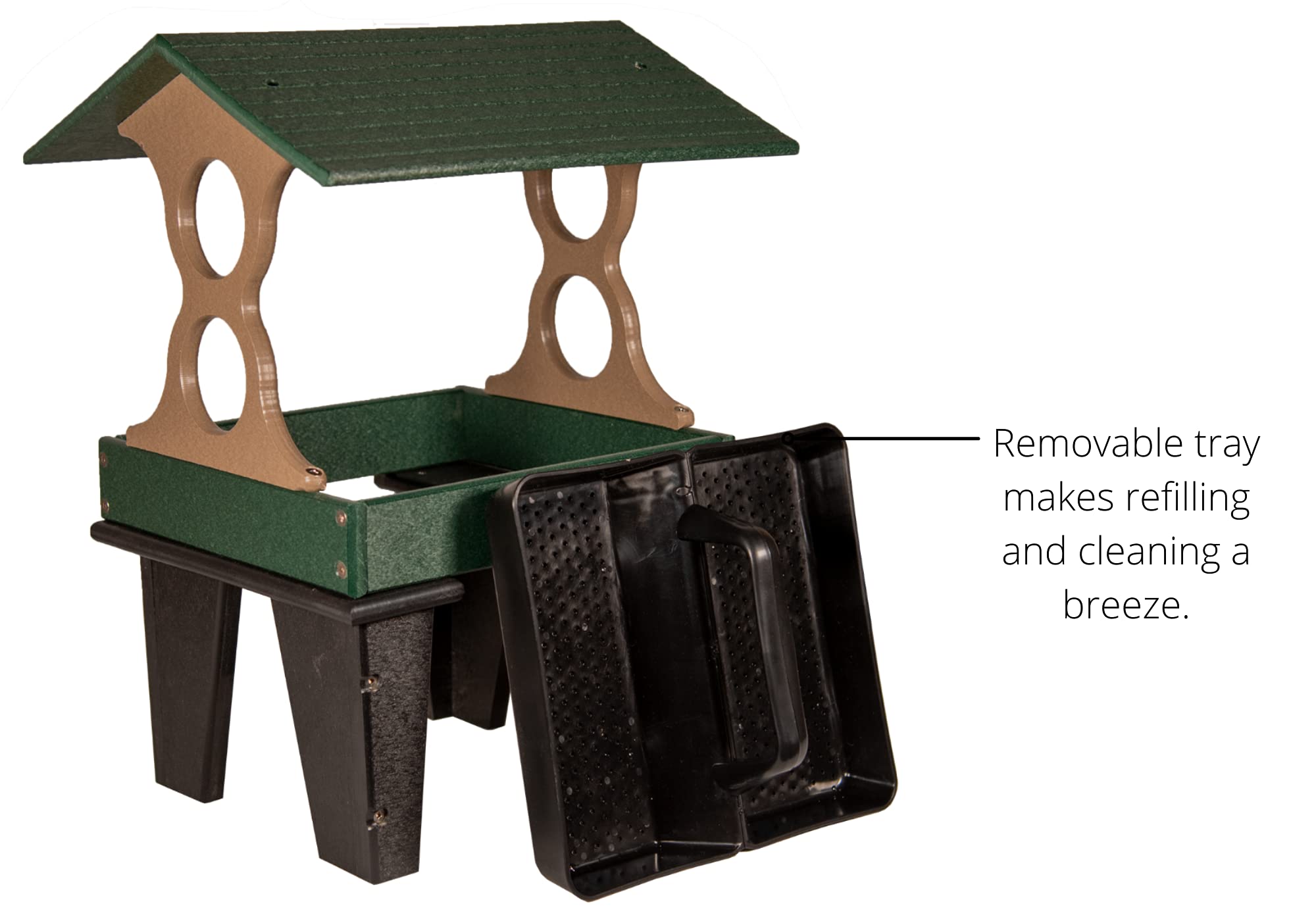 JC's Wildlife Medium Ground Fly Thru Bird Feeder - 4 Cups Capacity, Easy-Clean Covered Platform Feeder in Green & Tan - Attract Cardinals, Finches & More - Perfect for Backyards, Gardens & Bird Watching