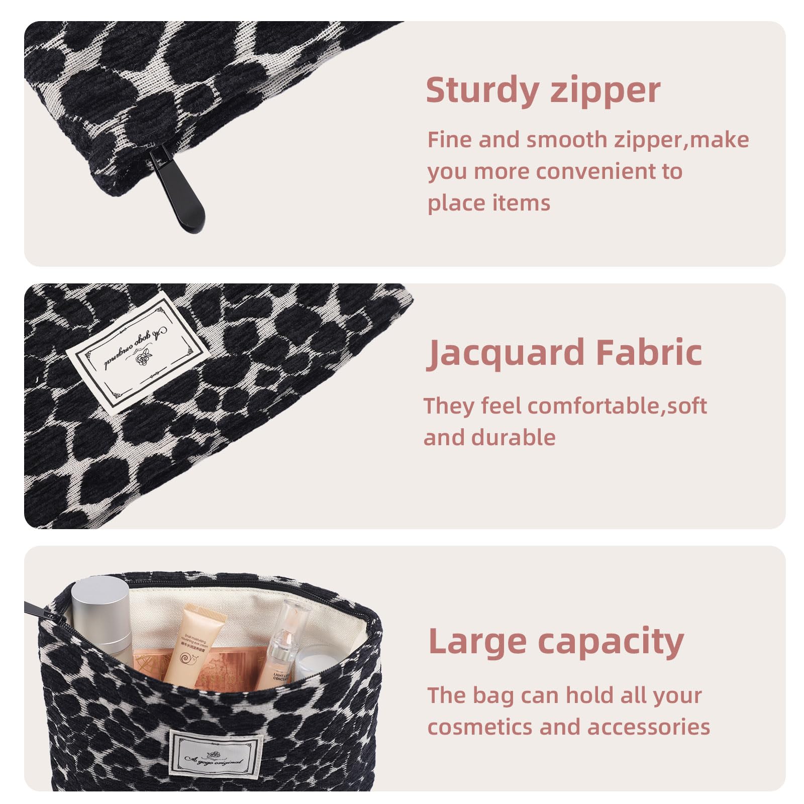 Leopard Print Makeup Bag - Large Capacity Canvas Cosmetic Organizer with Zipper for Purse, Travel & Toiletry | Cute Aesthetic Accessories for Women | Perfect for Daily Use, Vacation & Gift Giving