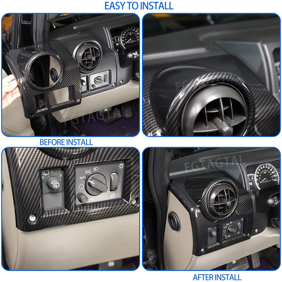 Hummer H2 2003-2007 Dashboard Side Air Vent Cover - ABS Interior Air Vent Outlet Trim Frame with Carbon Fiber Pattern (4PCS, Black) | Perfect for Car Interior Upgrade & Customization