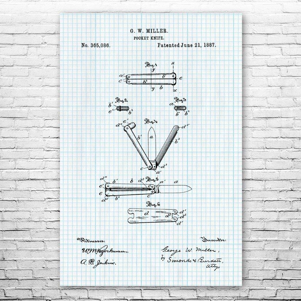 Balisong Butterfly Knife Blueprint Art Print - 8x10 Inch Knife Maker & Collector Gift, Martial Arts Decor, Graph Paper Poster - Perfect for Home, Office & Training Studio Display