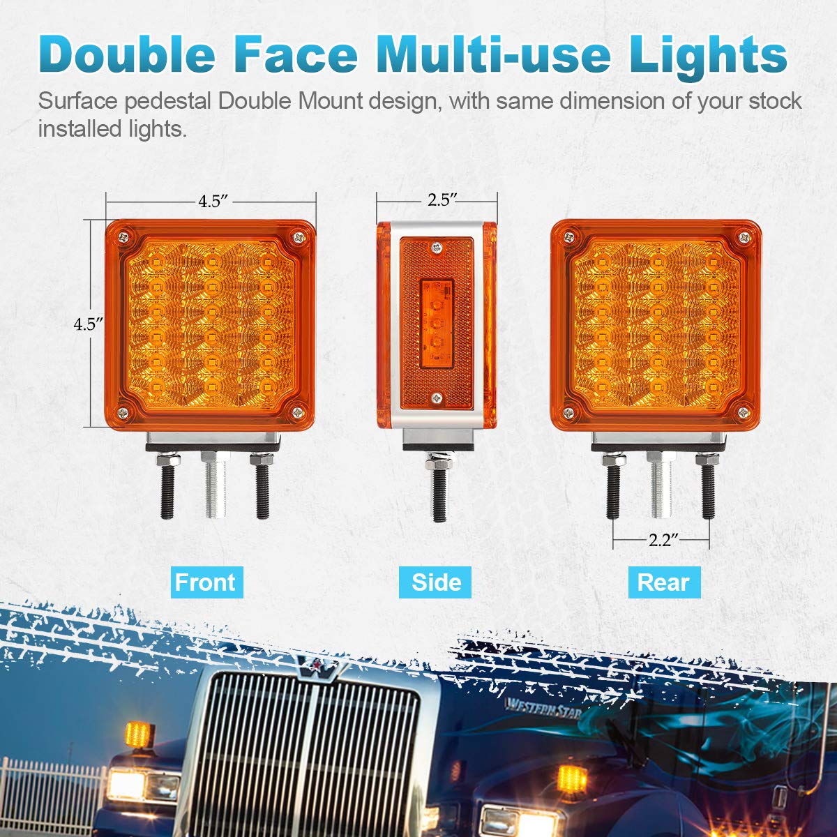 Partsam 39 LED Amber/Amber Double Face Truck Turn Signal Lights - Stud Mount Fender & Side Marker Lights for Heavy Duty Trucks, Trailers (Freightliner, Peterbilt, Mack, Western Star) - Durable Safety Lighting for Night Driving & Road Visibility