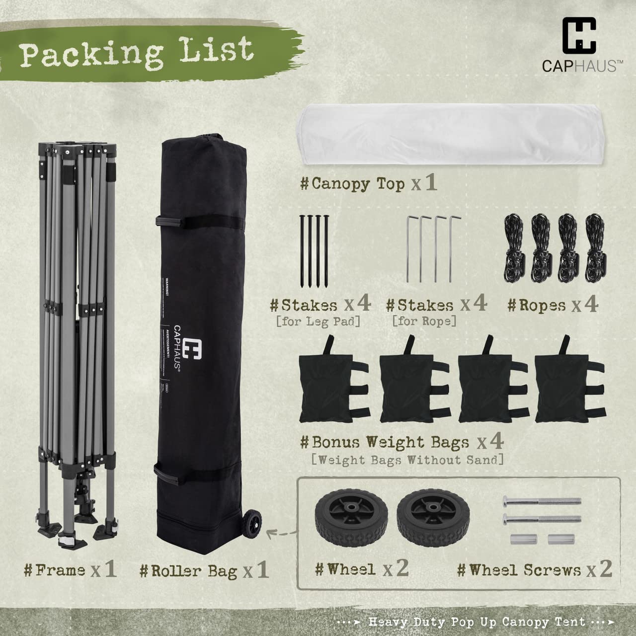 CAPHAUS 12x12ft Heavy Duty Commercial Pop Up Canopy Tent - One-Push Instant Setup, Central Lock System, Includes Wheeled Carry Bag & Weight Bag - Perfect for Outdoor Events, Farmers Markets, Beach & Backyard Parties (Dark Grey)