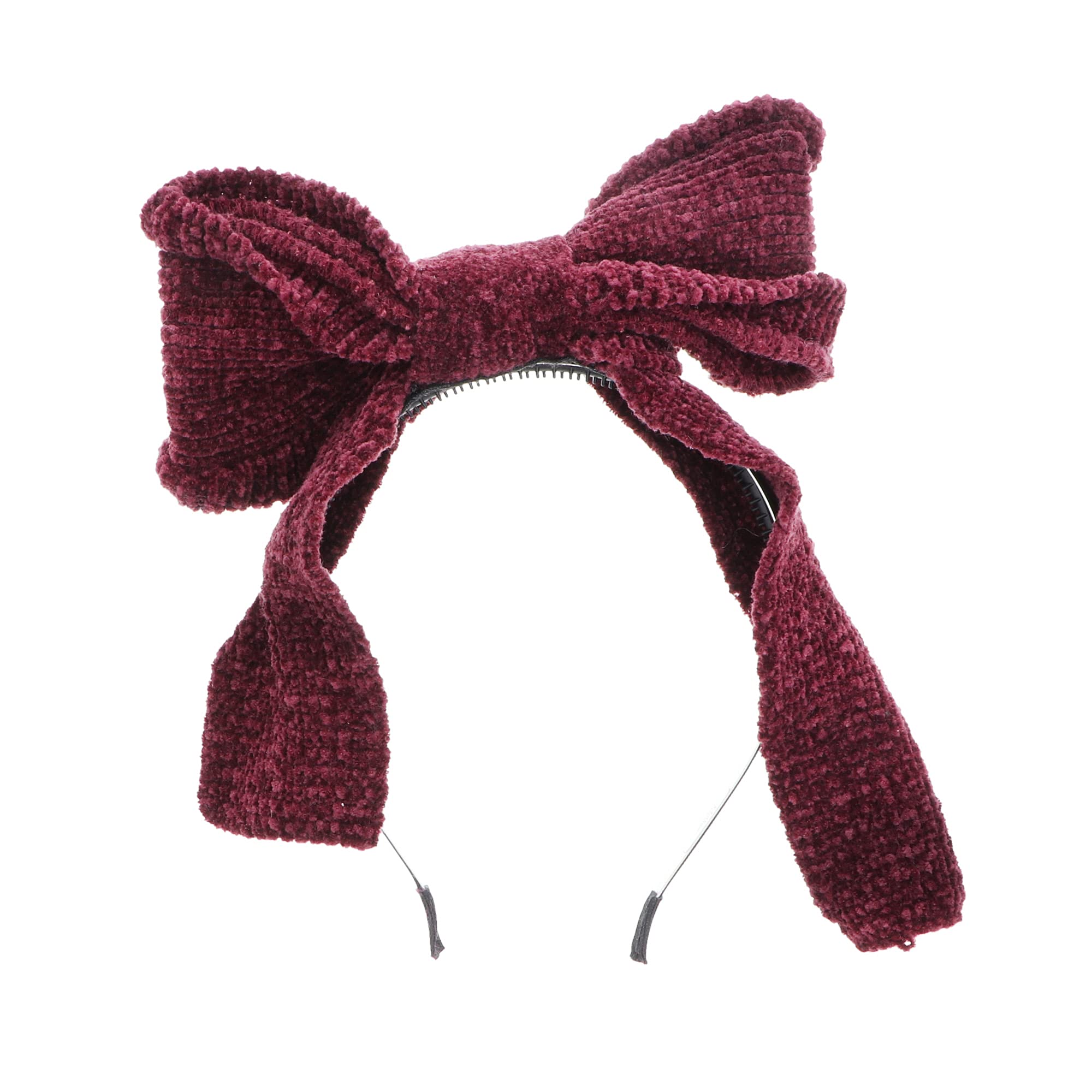 Motique Large Chenille Pop Up Bow Headband for Girls - Burgundy | Stylish Hair Accessory for Parties, Weddings & Everyday Wear