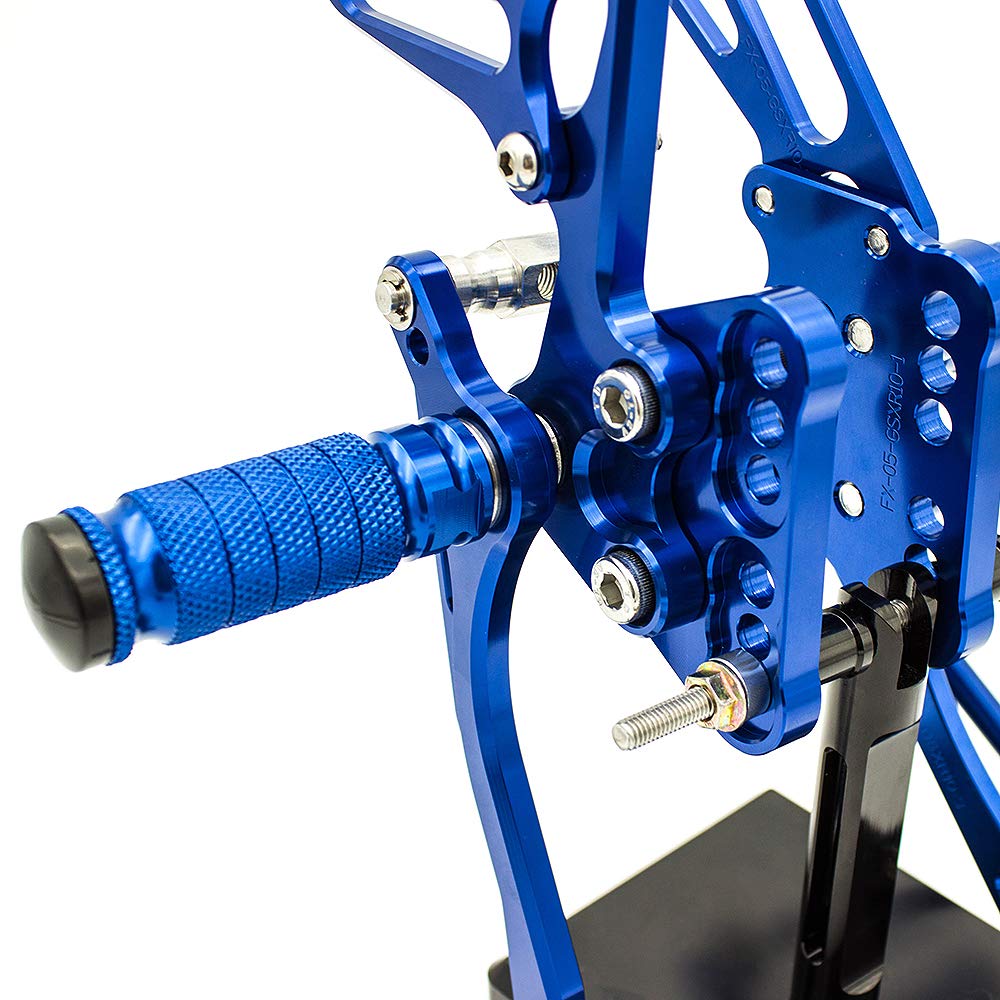 Adjustable CNC GSXR1000 05-06 Motorcycle Rearset Foot Pegs - Blue Anodized Aluminum Footrests for Suzuki GSX-R1000 (2005-2006) - Perfect for Racing, Track Days & Performance Riding