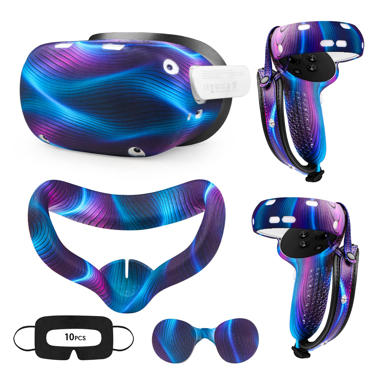 Relohas VR Accessories Kit for Oculus Quest 2 & Meta Quest 2 - Controller Grip Leather Cover, Protective Shell, Comfortable Face Cover - Perfect Christmas & Halloween Gifts (Aurora Blue) | Enhance Your VR Gaming Experience for Long Sessions & Immersive Play