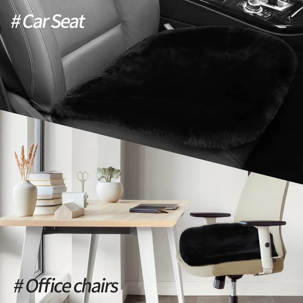 Genuine Sheepskin Car Seat Cushion - Premium Comfort Seat Cover for Cars, Trucks & SUVs - Breathable Driver Seat Protector Pad - Black Front Seat Cushion (1 Piece) - Perfect for Long Drives, Office Chairs & Car Decor Accessories