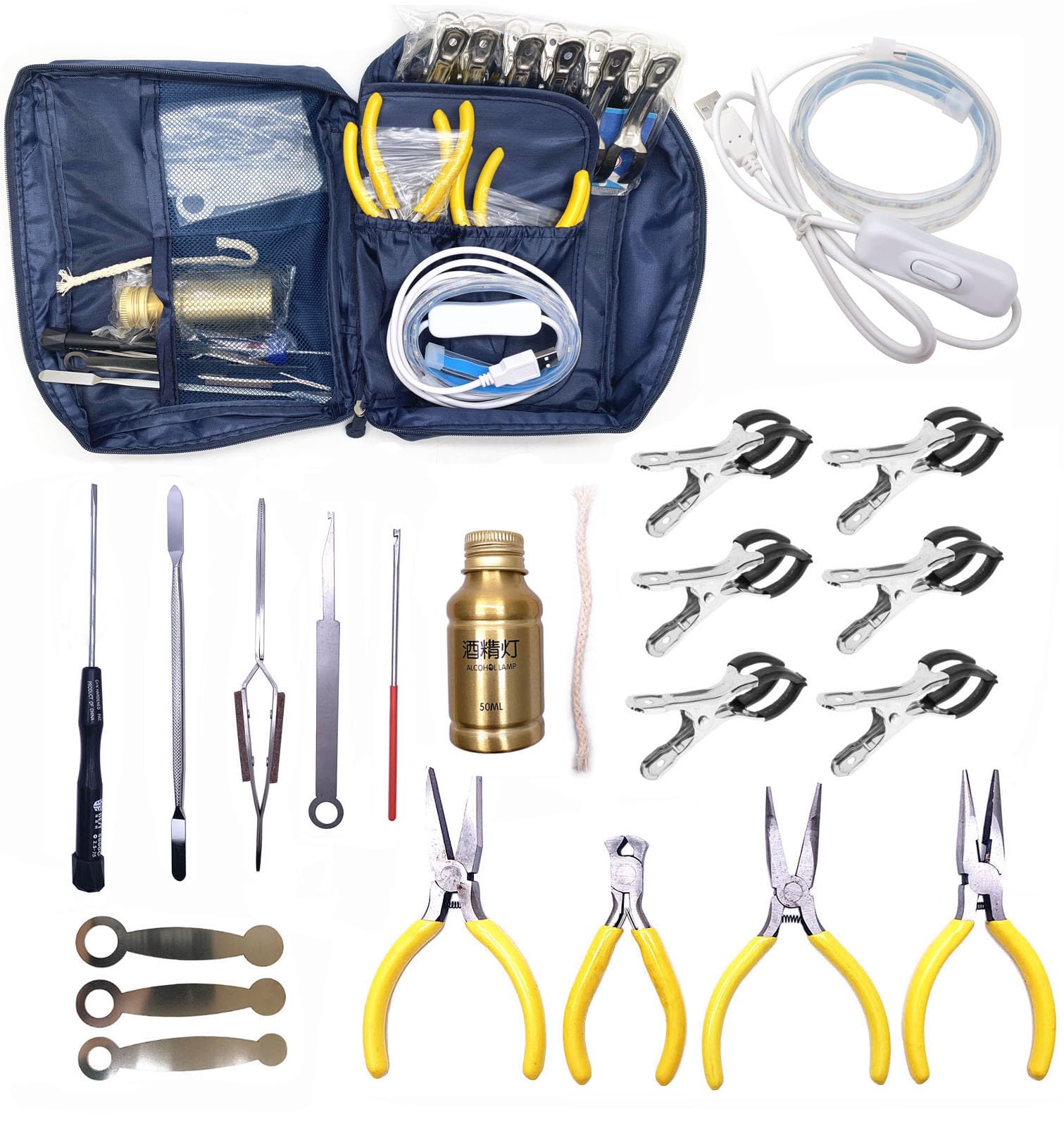 Jiayouy 20PCS Professional Flute Repair Tool Kit with Carry Bag - Includes LED Leak Light, Key Cover Adjuster, Key Indentation Clip, Pliers & Alcohol Burner - Perfect for Flute Maintenance, Repair & Cleaning at Home or Studio