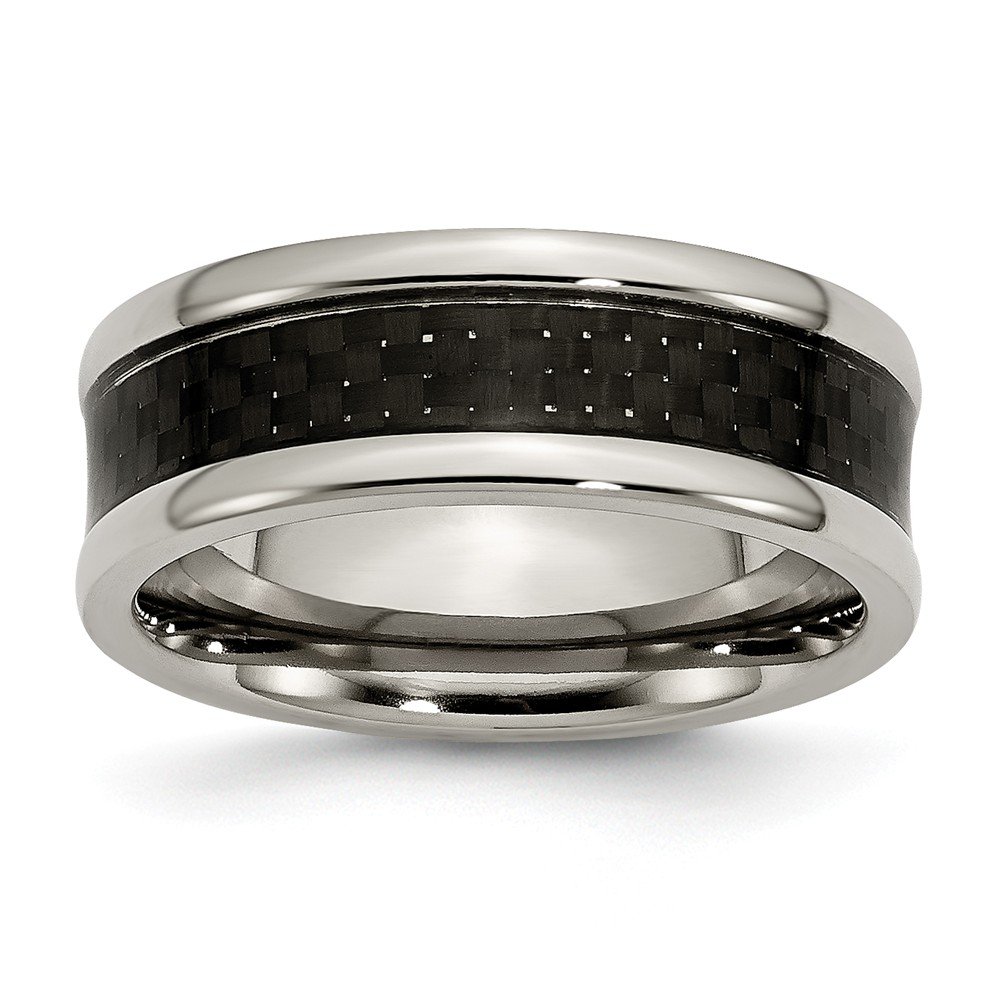 Jewels By Lux Titanium Polished Black Carbon Fiber Inlay 8mm Wedding Band Ring for Men - Perfect for Engagements, Anniversaries & Special Occasions