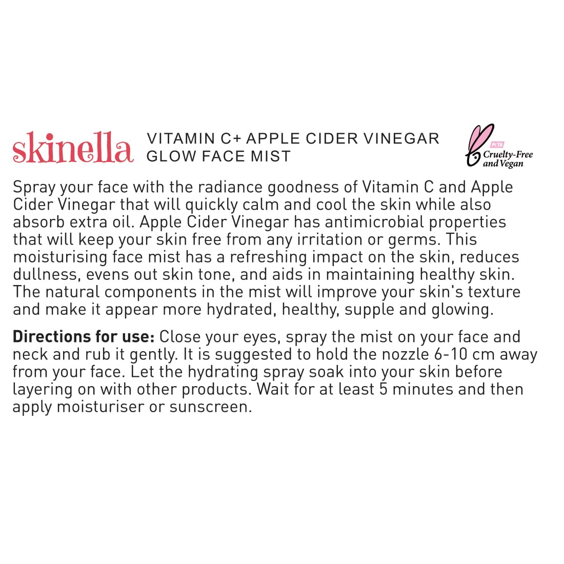 Skinella Vitamin C + Apple Cider Vinegar Glow Face Mist - 100ml | Hydrating Facial Spray for Brightening & Anti-Aging | Perfect for Daily Skincare Routine & On-the-Go Refreshment