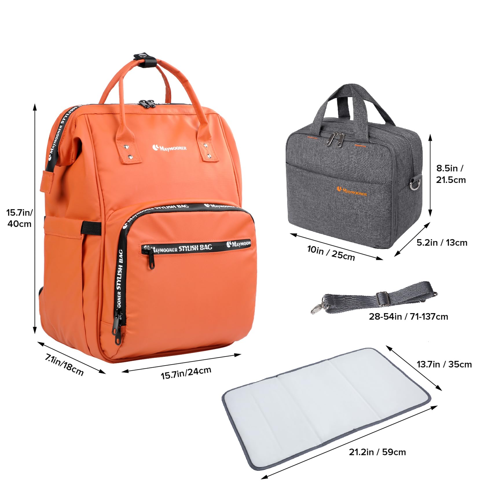 Best Waterproof Diaper Bag Backpack with Changing Pad - Large Maternity Baby Bag with Insulated Pockets, Orange Diaper Rucksack for Travel, Outings & Daily Use