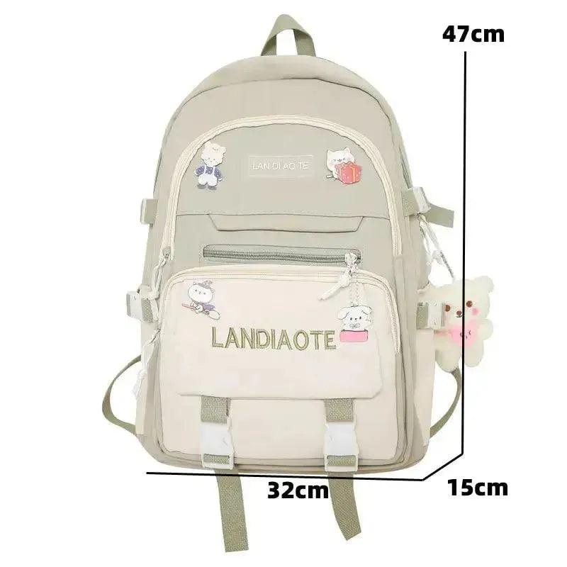 Cute Kawaii Nylon Laptop Backpack for Women & Teens - Lightweight School Computer Bag for College, Work & Travel - Water-Resistant 15.6 Inch Notebook Backpack with USB Charging Port