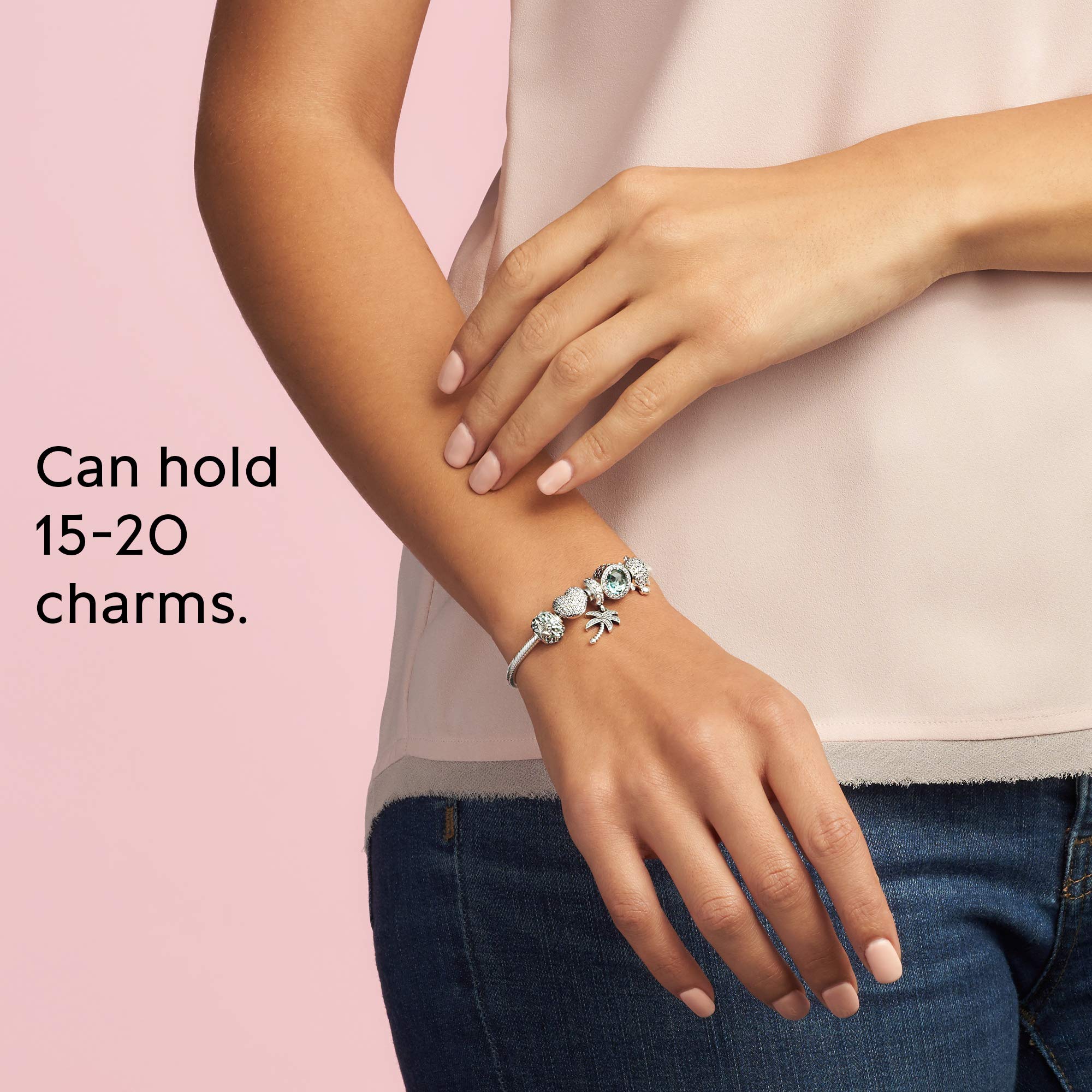 Pandora Sterling Silver Sparkling Heart Clasp Snake Chain Bracelet with Cubic Zirconia Charms | 7.1