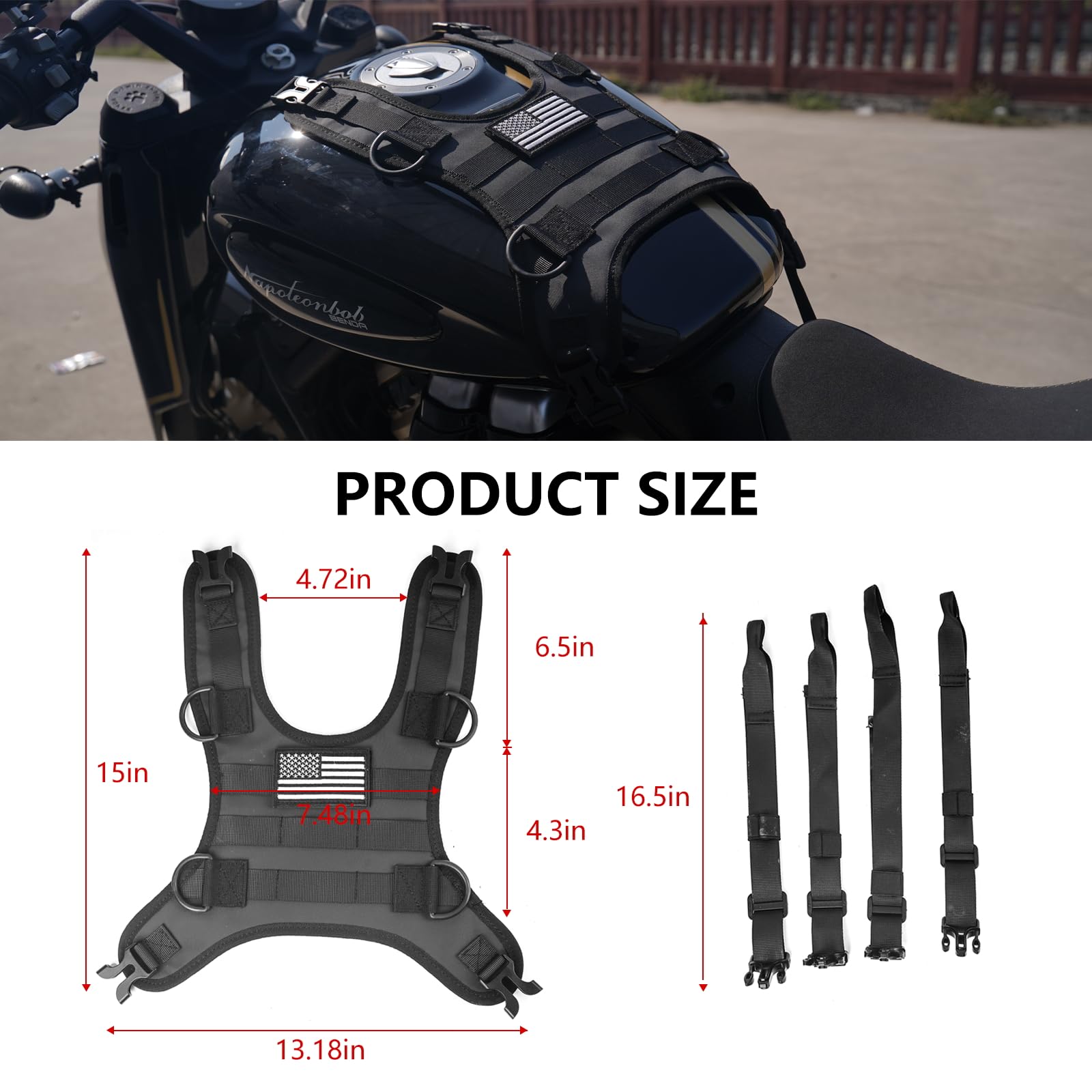 Universal Motorcycle Fuel Tank Bag Mounting Base - Waterproof Saddle Bag/Tail Bag/Seat Bag Mounting Accessory with US Flag Design | Perfect for Long-Distance Rides, Commuting & Adventure Motorcycling