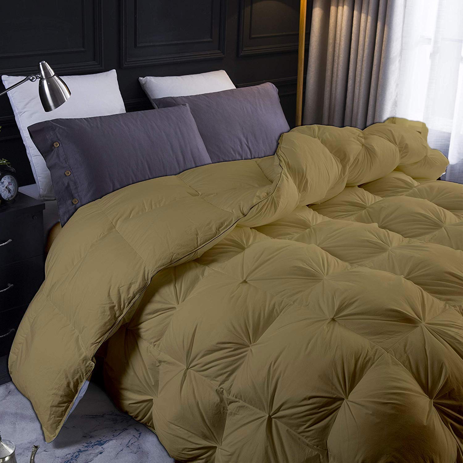 Premium 500 GSM Cotton Comforter Set - All-Season Pinch Pleated & Baffle Box Design - Oversized Queen Size in Taupe - Ultra Soft & Comfortable for Bedroom, Guest Room, or Dorm