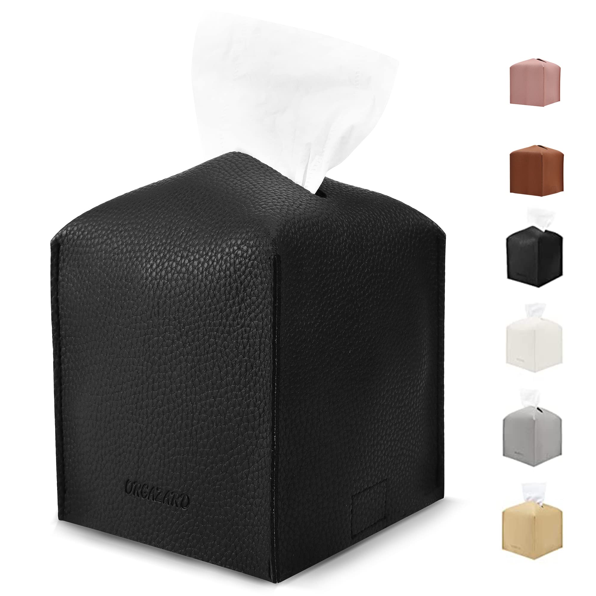 Modern Cube Tissue Box Cover - 2 Layer PU Leather, Upgraded Thickened Design - Decorative Square Tissue Holder for Bathroom, Vanity, Nightstand & Desk - 5