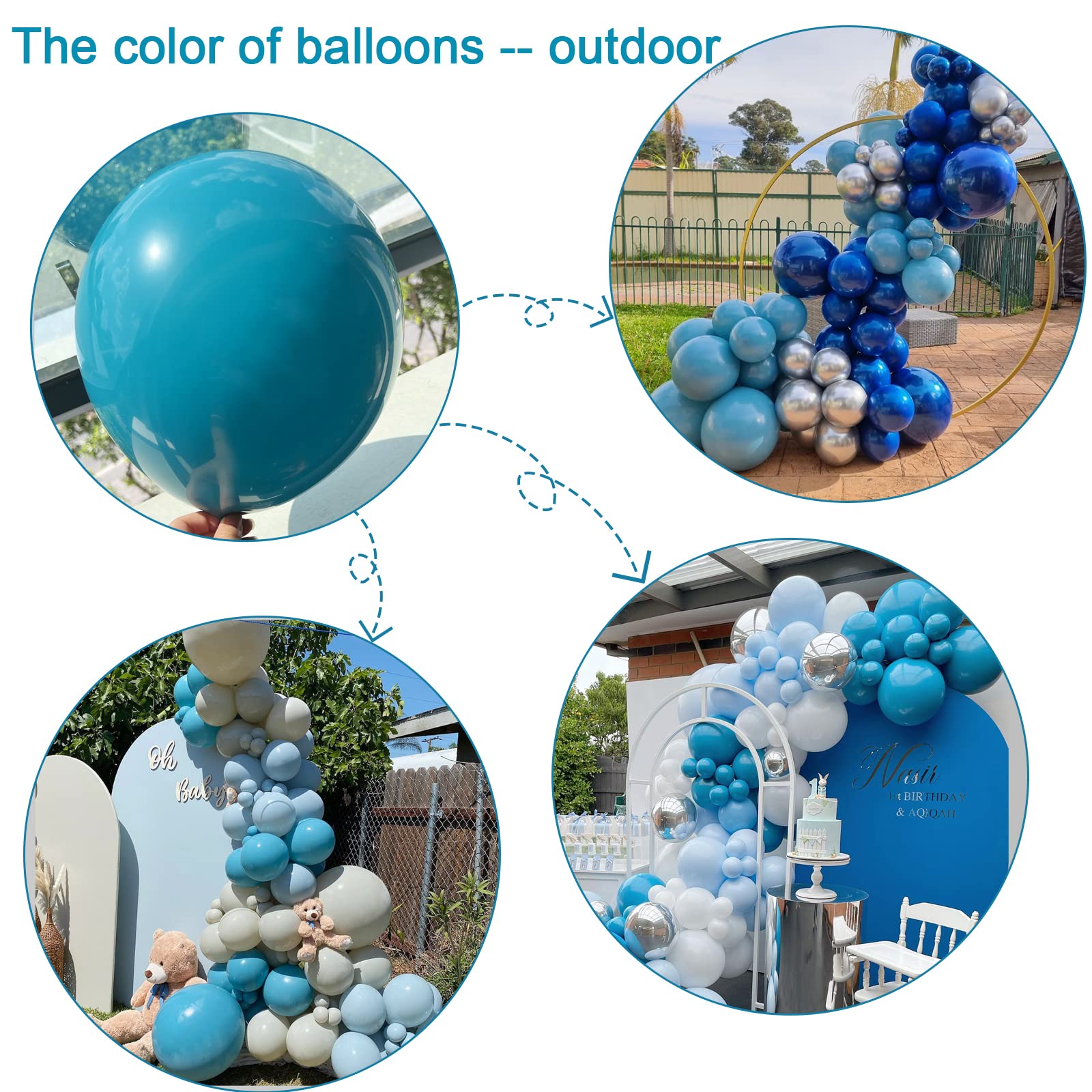Janinus Turquoise Blue Balloons Garland Arch Kit - 80PCS Peacock Blue Balloons (12Inch & 5Inch) for Baby Shower, Gender Reveal, Wedding & Whale Theme Party Decorations - Perfect for Indoor/Outdoor Celebrations & Photo Backdrops
