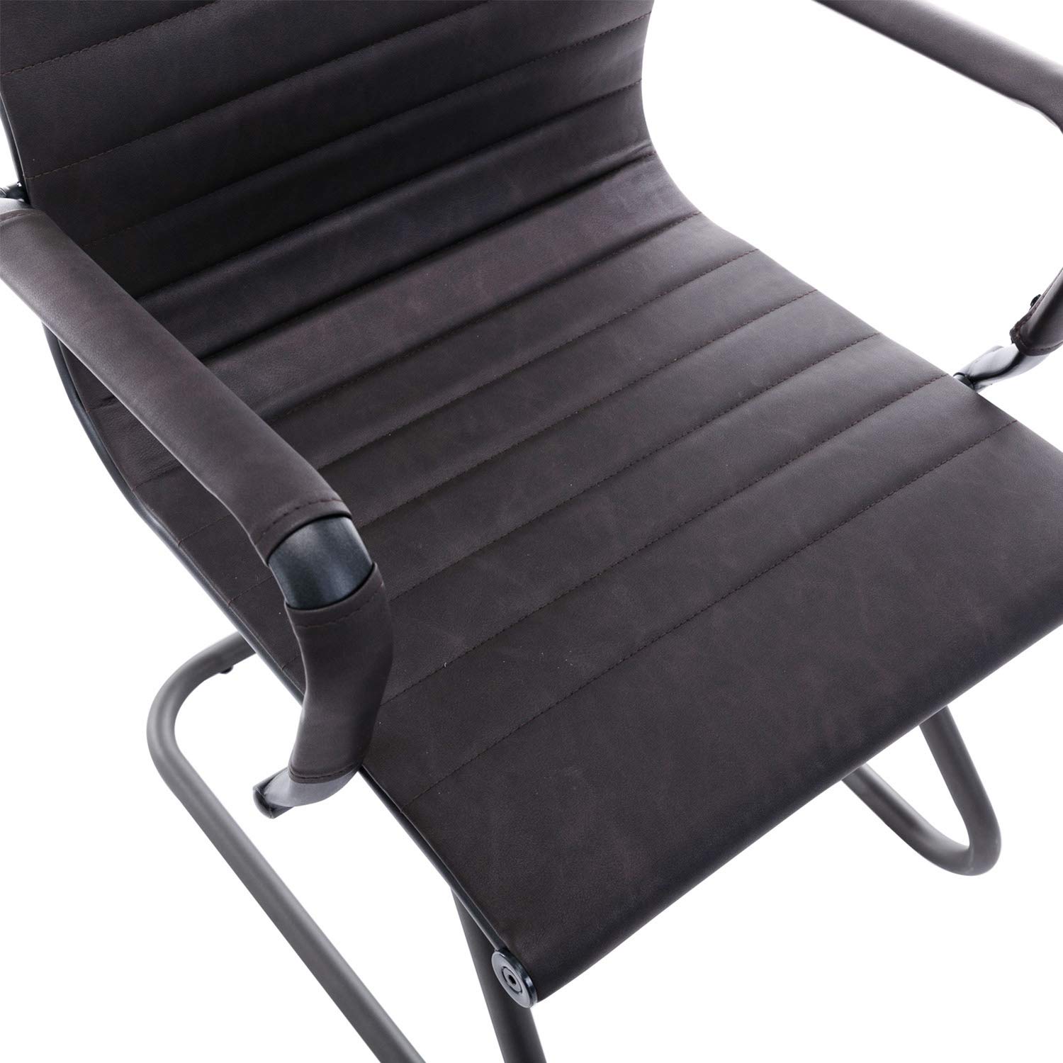 Ergonomic Office Reception Chairs - No Wheels Leather Conference Chairs with Lumbar Support - Set of 2 Guest Chairs in Vintage Charcoal - Perfect for Waiting Areas, Conference Rooms & Home Offices