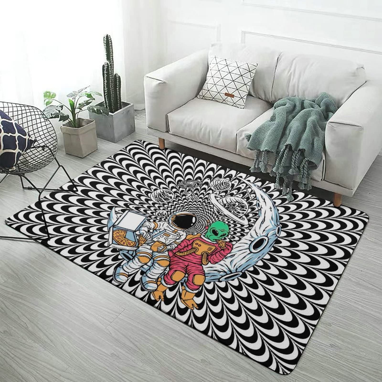 Cool Astronaut and Alien Themed Non-Slip Area Rug - 60x40 Inch Soft Carpet for Living Room, Bedroom Decor | Home Floor Mat, Yoga Mat Alternative, Kids Play Mat - Perfect for Space-Themed Rooms and Play Areas