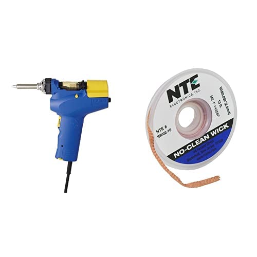 FR301-03/P Portable Desoldering Tool with Precise Temperature Control (°F/°C) & NTE Electronics SW02-10 No-Clean Solder Wick - 4 Blue Strips, 0.098