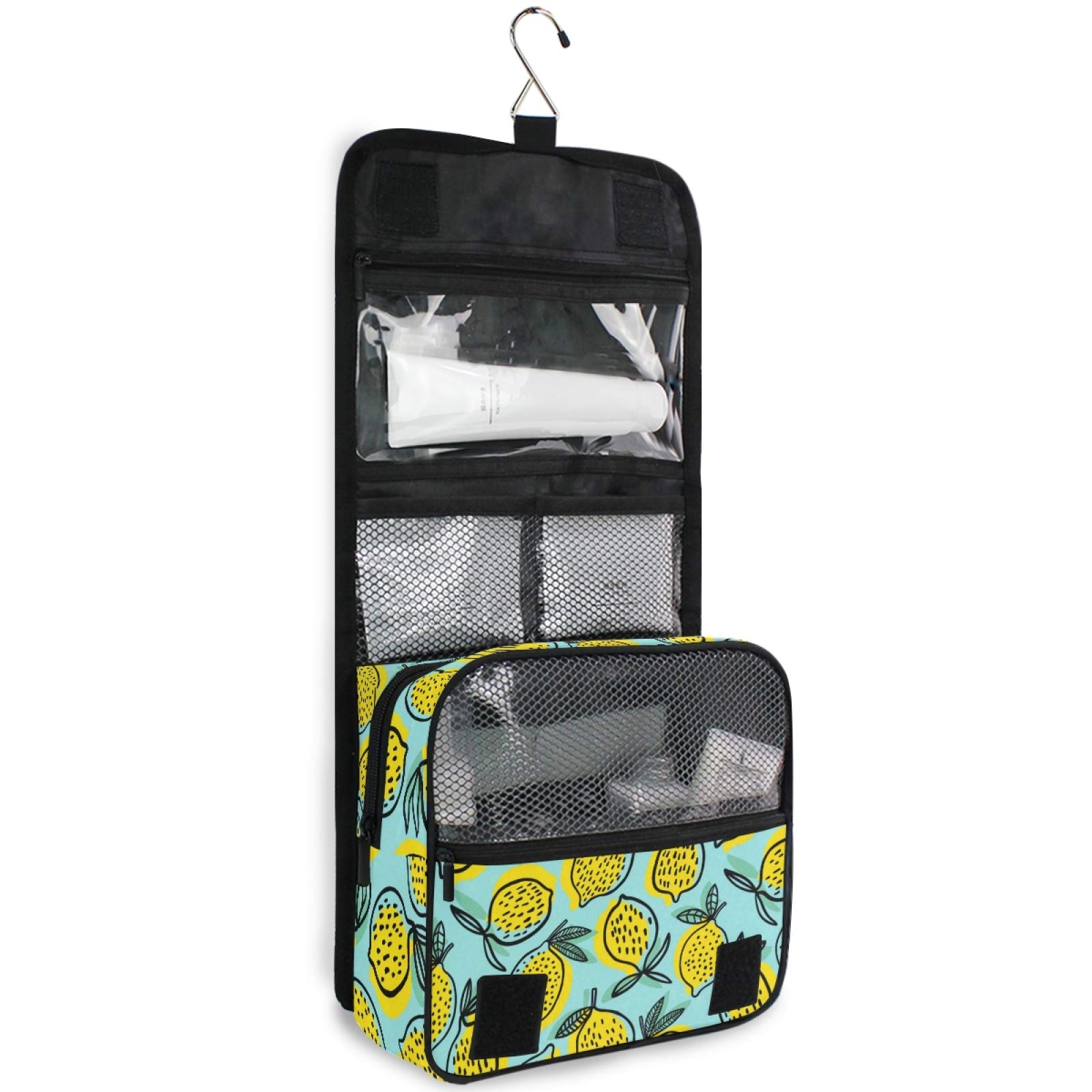 ALAZA Tropical Fruit Yellow Lemon Hanging Travel Toiletry Bag for Women - Large Waterproof Cosmetic Organizer with Hook for Bathroom, Makeup Storage & Vacation Essentials (Perfect for Travel, Gym, Dorm & Home Organization)