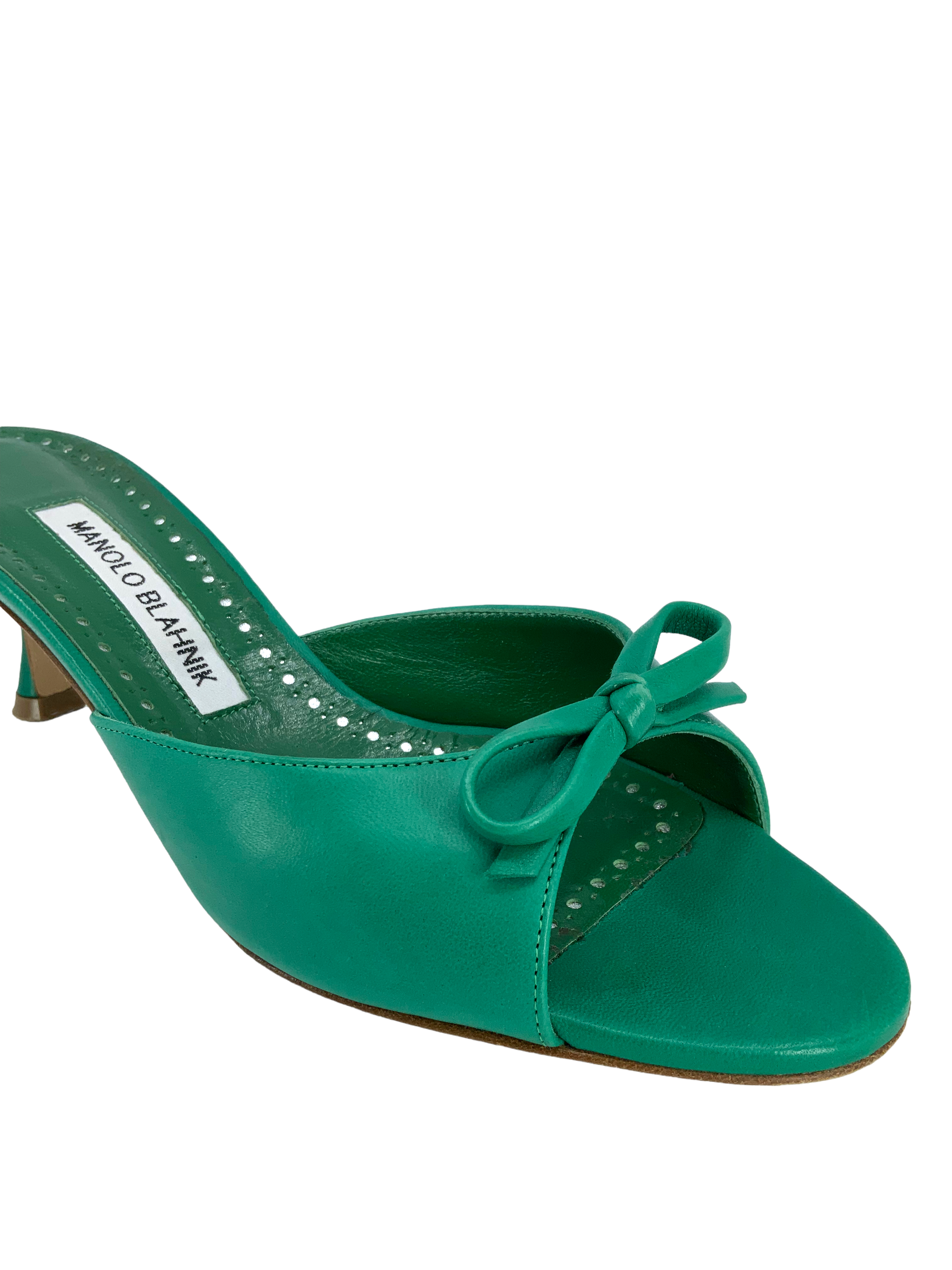 MANOLO BLAHNIK Pertinanu 50 Leather Mules Women's Size 7.5 - Luxurious Slip-On Shoes for Casual Outings & Evening Events