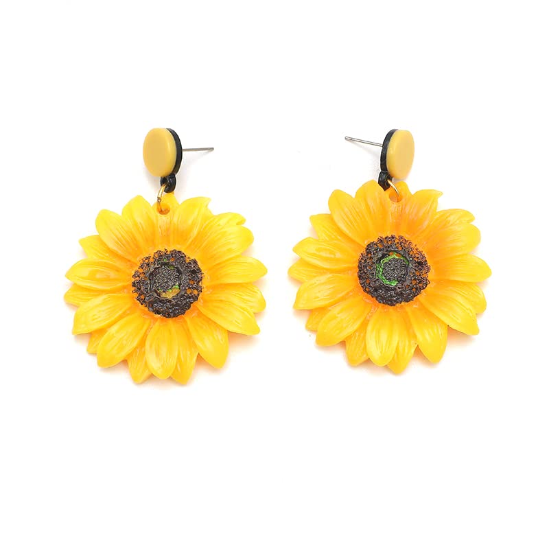 Handmade 3D Acrylic Sunflower Drop Earrings for Women - Yellow Daisy Flower Dangle Bohemian Statement Jewelry - Perfect for Summer Outfits, Boho Chic Style, and Gift Giving for Women & Girls