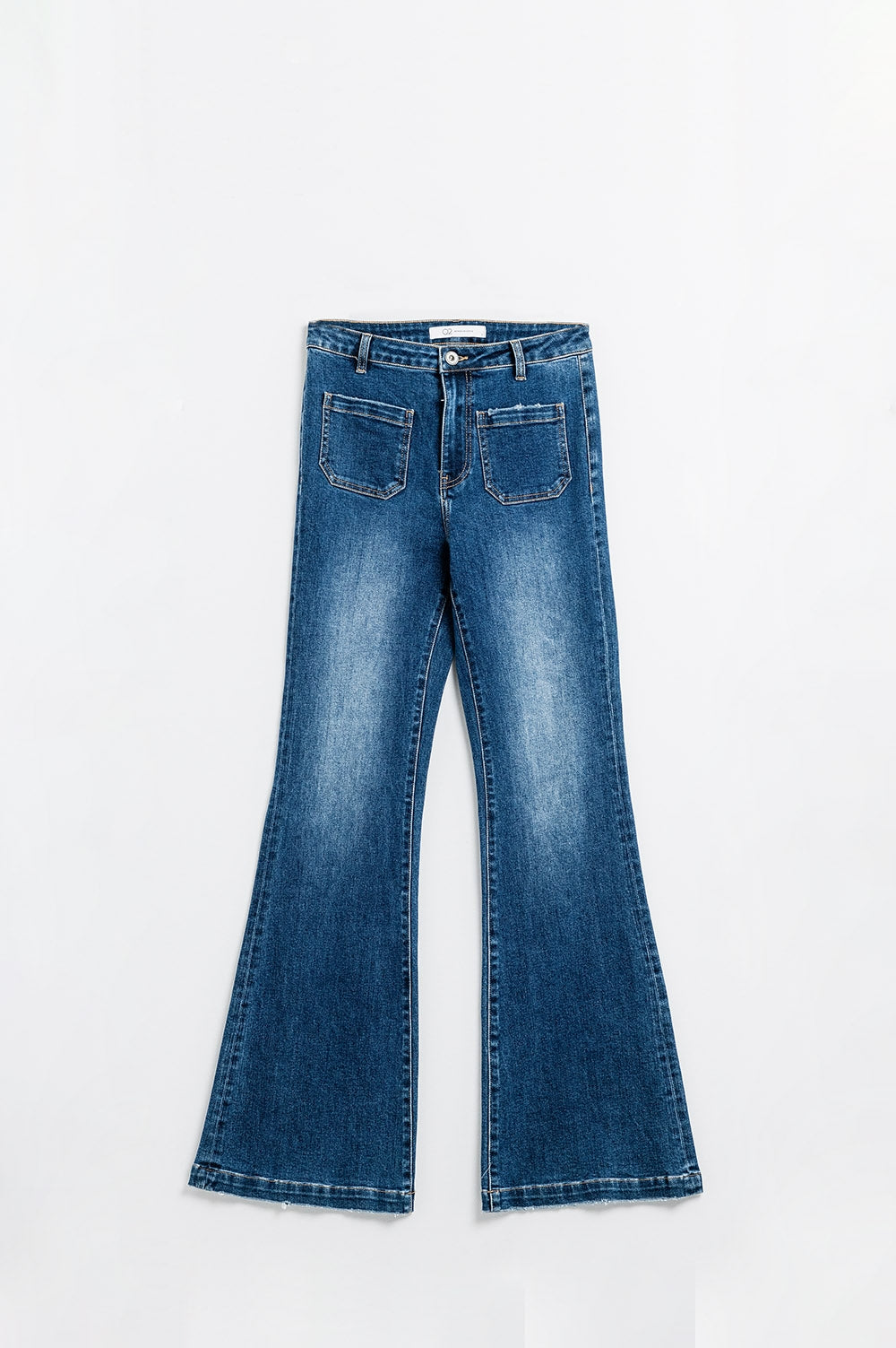Dark Blue Flared Jeans with Front Pockets - Stylish & Comfortable for Casual Outfits & Everyday Wear