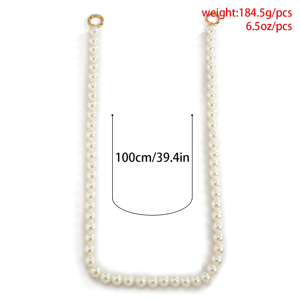 Wiwpar Long Pearl Handbag Chain Strap - Adjustable Shoulder & Crossbody Purse Replacement Strap with Buckles - Perfect for Evening Bags, Clutches & Designer Handbag Accessories