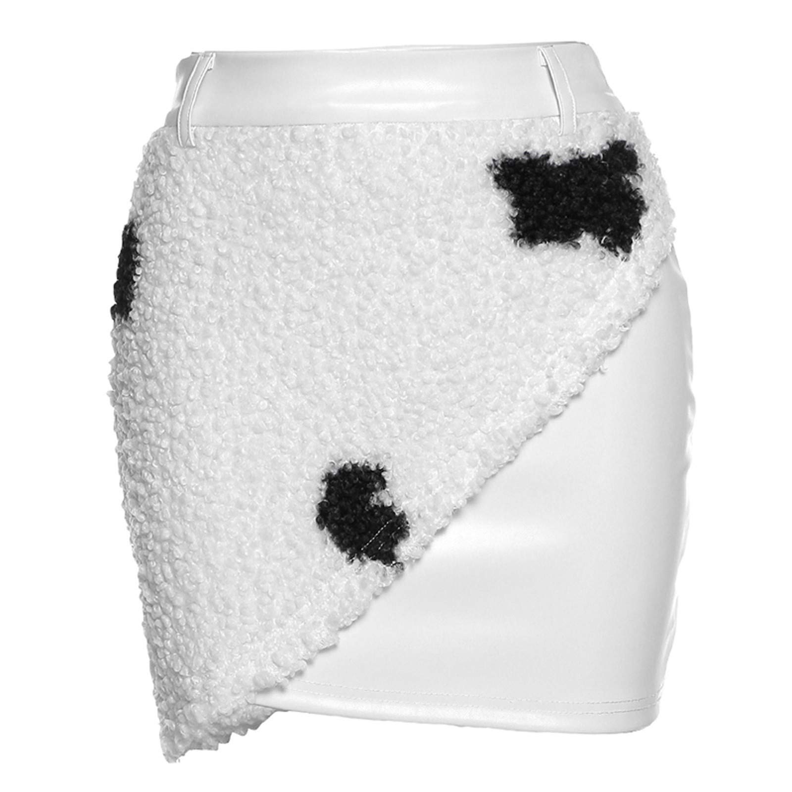 Women's Winter Skirt - Sexy Fleece Plush Cow Print Asymmetrical Wrap Bodycon Mini Skirt Dress for Party, Date Night & Holiday Outfits