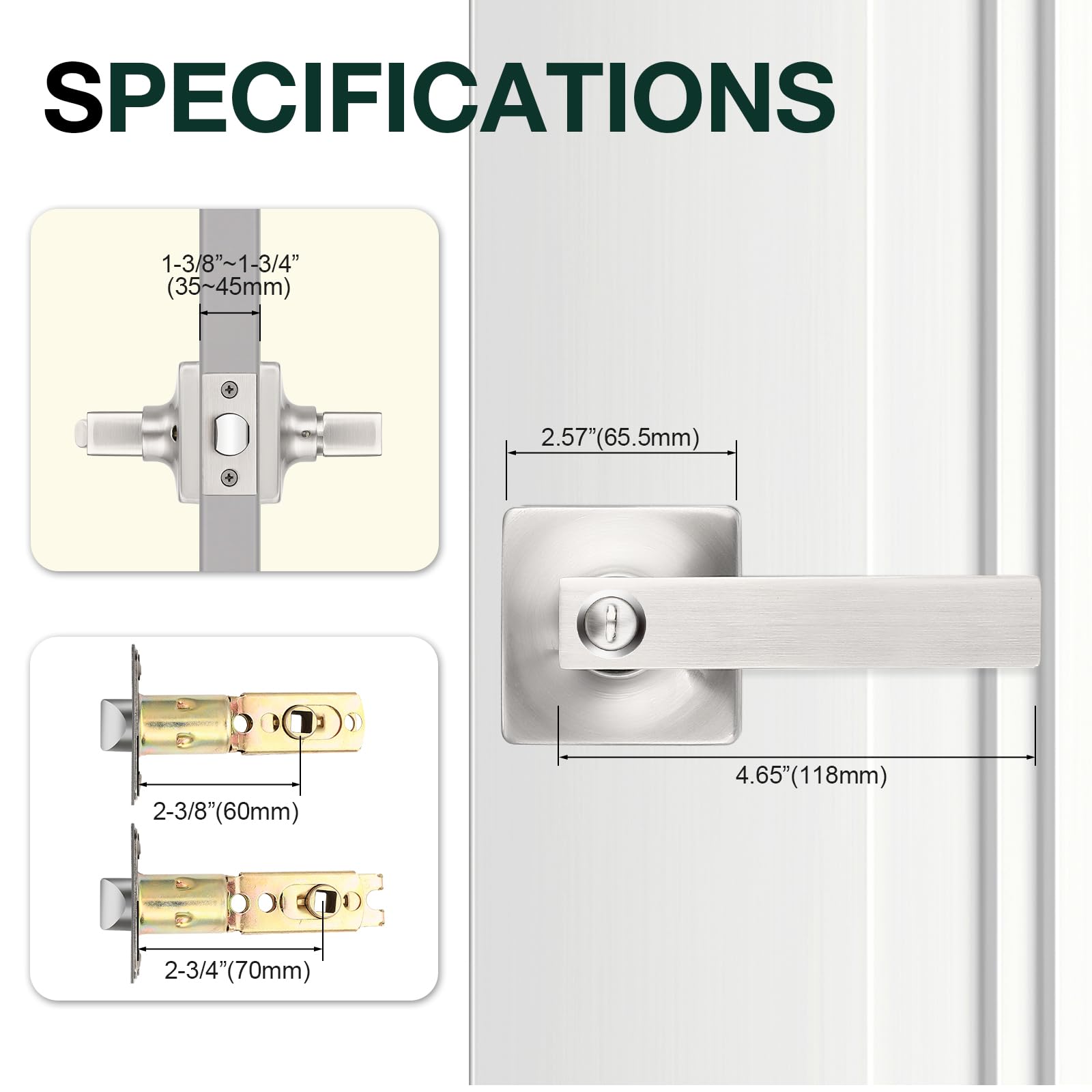 GOBEKOR 10 Pack Keyless Privacy Door Levers - Brushed Nickel Bedroom Door Handle with Lock, Square Interior Door Handles, Straight Lever for Home Security | Perfect for Bedrooms, Bathrooms & Private Spaces