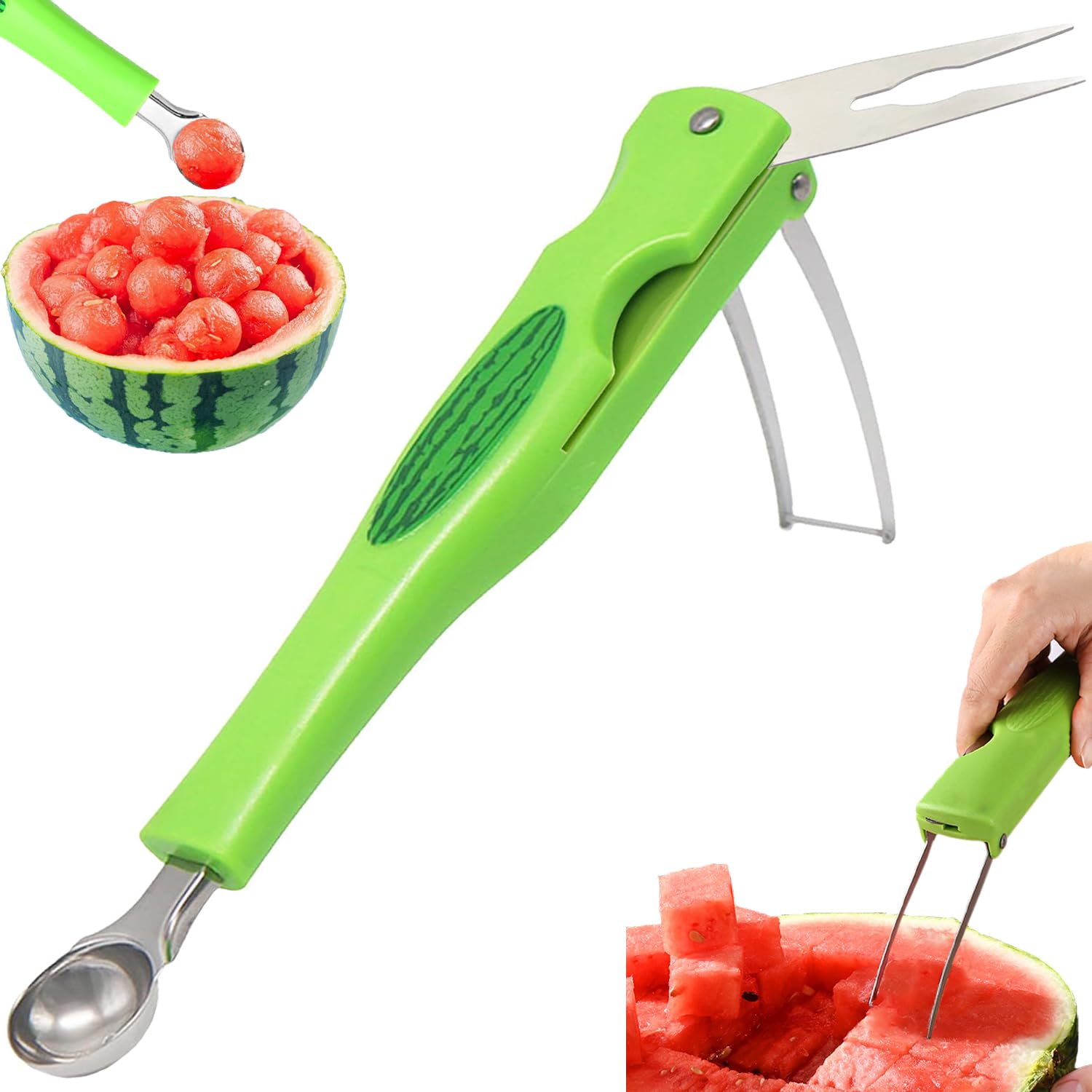 JAYVAR Watermelon Slicer Cutter Knife with Melon Baller Scoop Set - 3-in-1 Fruit Cutting Tool for Watermelons, Cantaloupes & Honeydews | Perfect for Fruit Salads, Ice Cream Toppings & Summer Parties