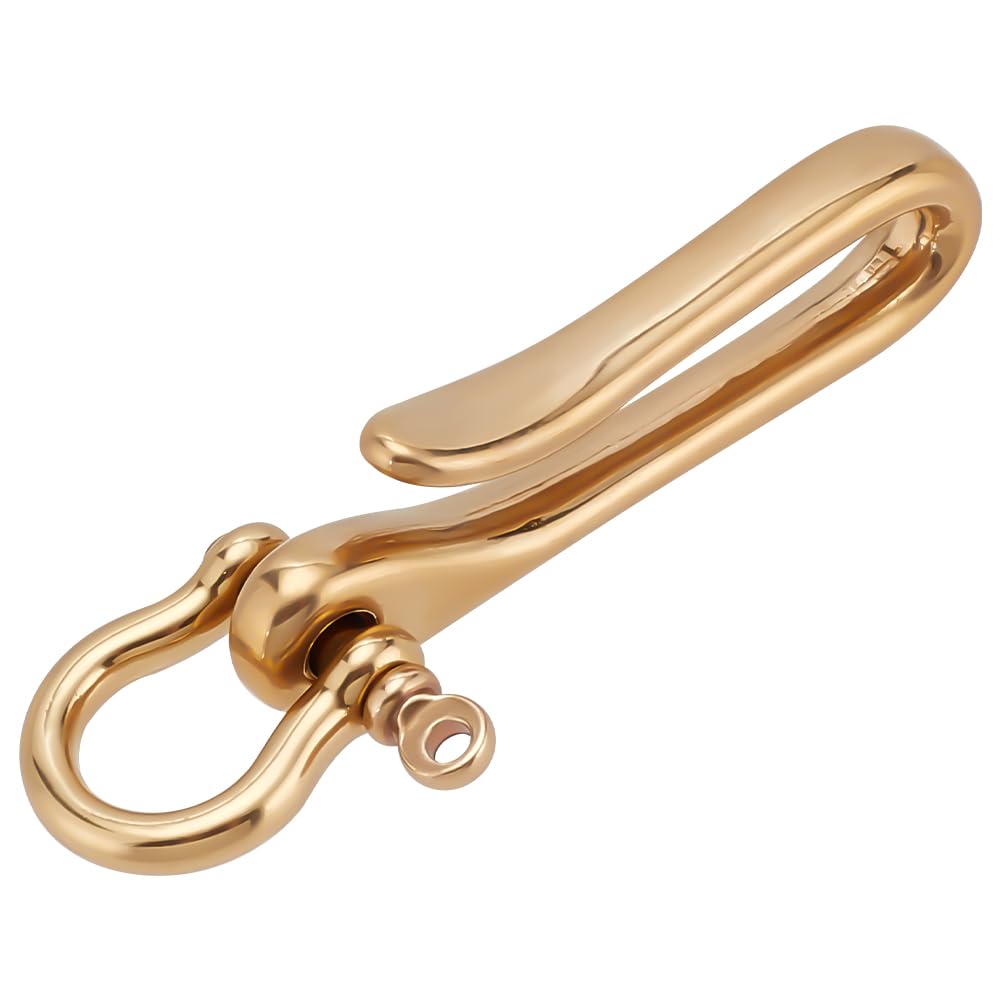 PH PandaHall Solid Brass Fish Hook Keychain - Heavy Duty U-Shape Key Ring with Key Shackle, Golden Belt Clip Keyring for Men & Women - Perfect for Car Keys, Wallets, Purses & Everyday Carry Accessories