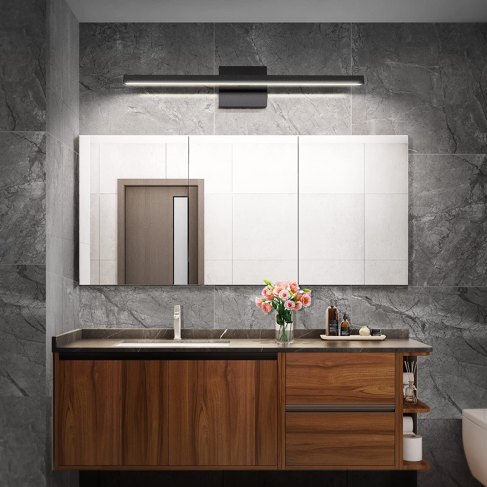 VOLISUN 23.6 Inch Modern Bathroom Vanity Light - 14W Dimmable LED Fixture with 5 Color Temperatures - Black Bar Light for Mirror, Vanity & Bathroom Cabinets - ETL Certified - Perfect for Bedroom, Powder Room & Makeup Area Lighting