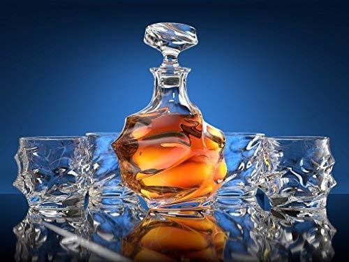 Ashcroft 5-Piece Everest Whiskey Decanter Set - 4 Glasses & Scotch Decanter with Stopper - Elegant Dishwasher Safe Glass Liquor & Bourbon Decanter - Ultra Clear Glassware for Home Bar, Gifts & Entertaining