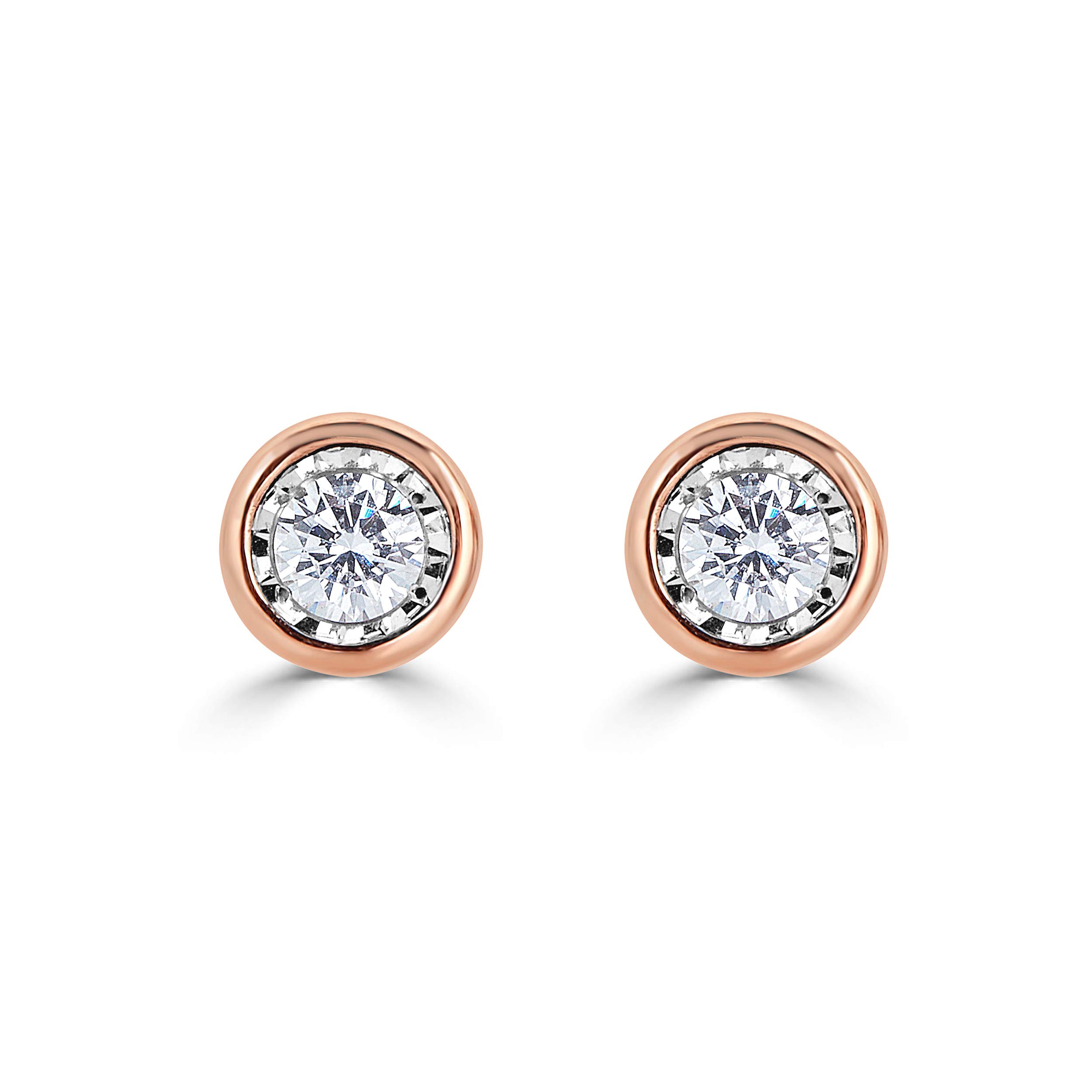 14K Gold Bezel Set Natural Round Diamond Stud Earrings for Women & Men - White, Rose & Yellow Gold Options | Perfect for Weddings, Anniversaries & Special Occasions