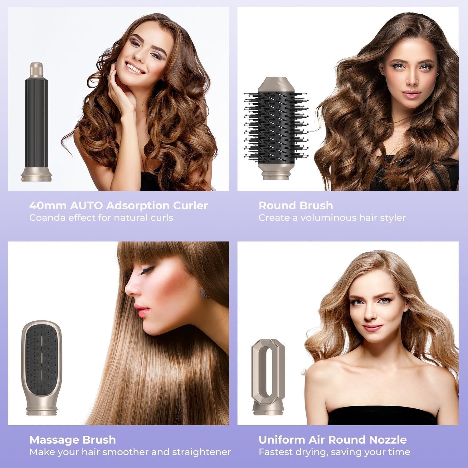 Magic Styler 4-in-1 Autowrap Airstyler | Professional Hair Styler, Curler & Straightener Brush | Round Brush Blow Dryer for Women | Fast Hairstyling Tool for Salon-Quality Results at Home (Gold) - Perfect for Daily Styling, Special Occasions & Travel