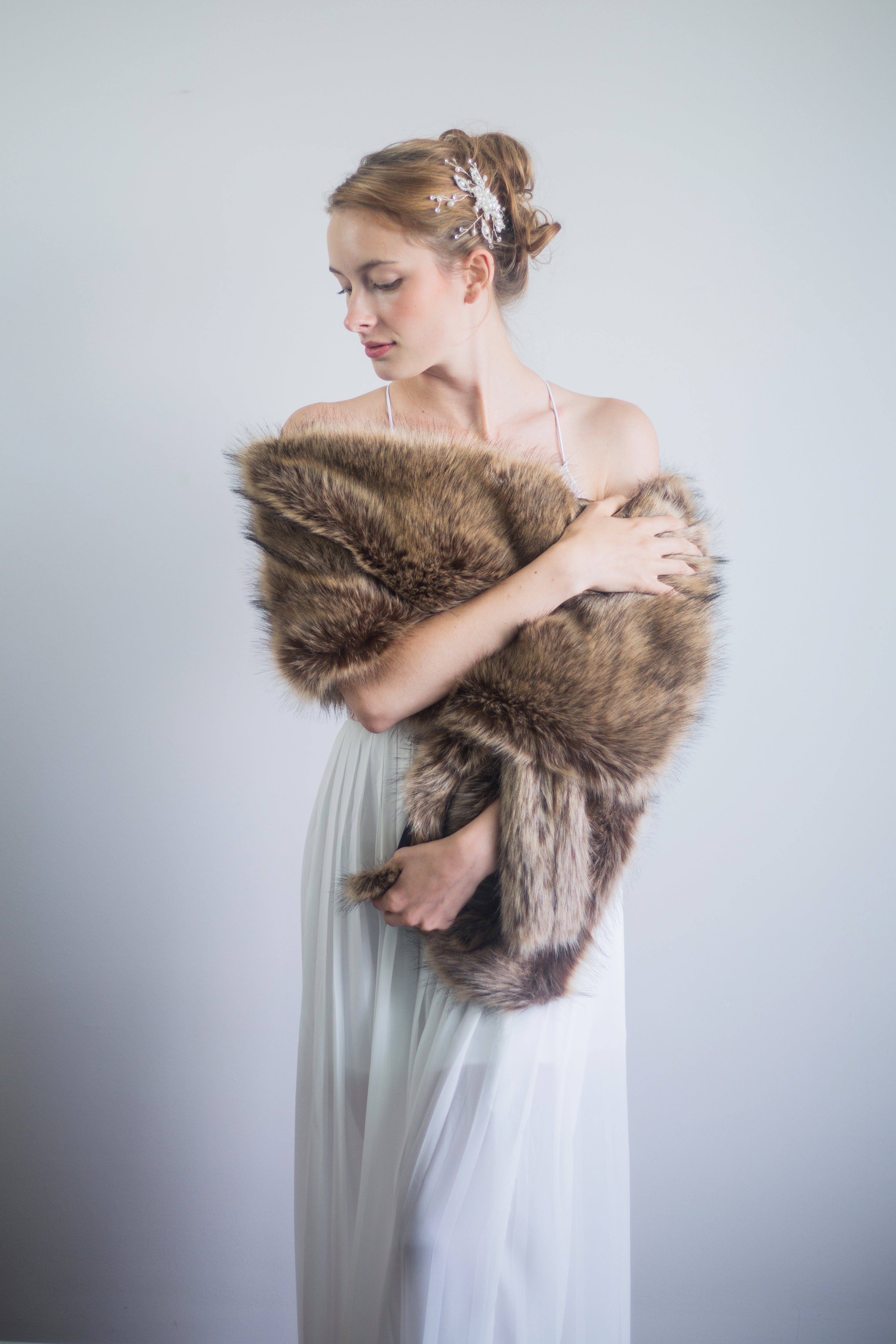 Luxury Brown Fur Shawl Wrap - Soft & Warm Winter Fashion Accessory for Women (Lilian Brw03) | Perfect for Parties, Weddings & Evening Events