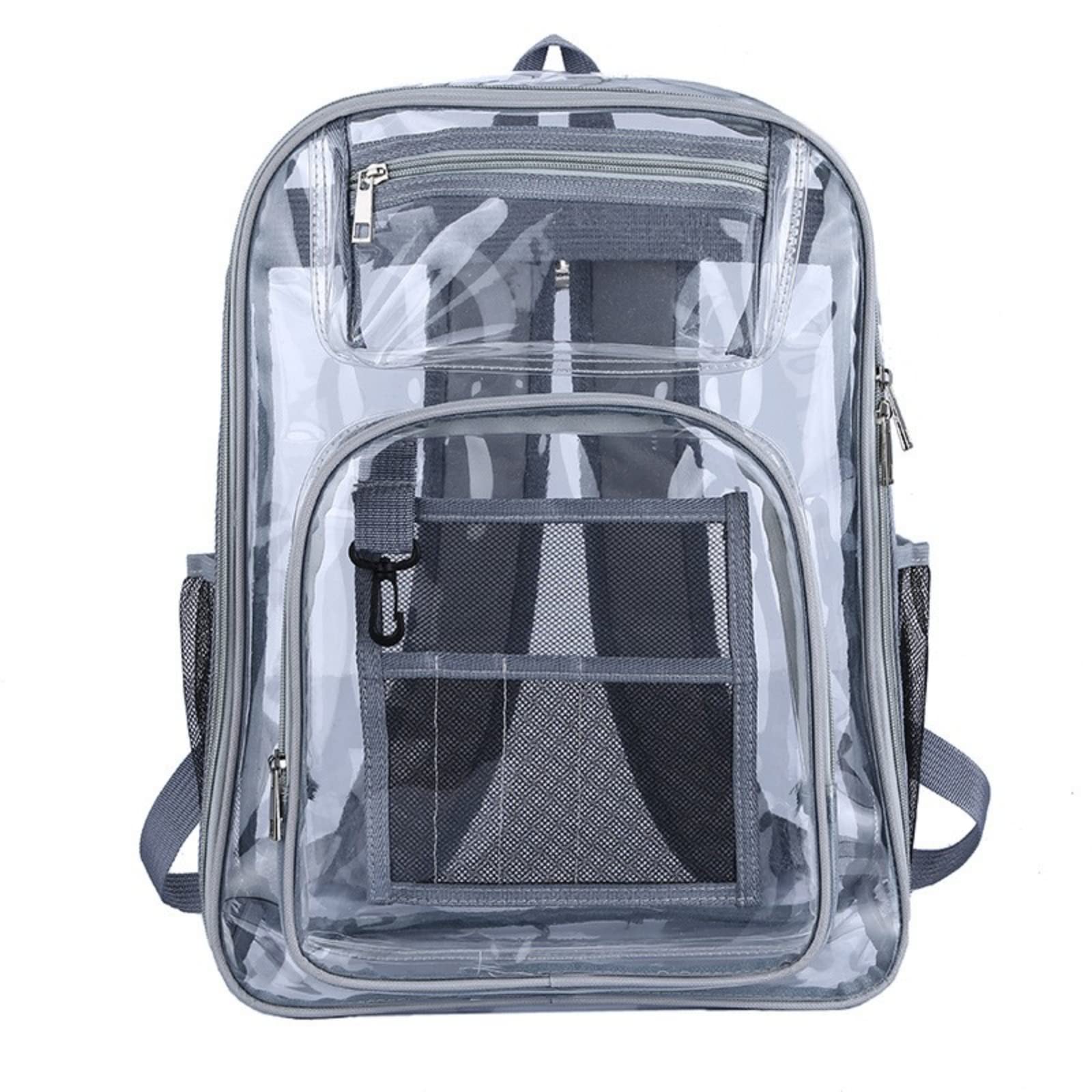 Clear PVC Backpack with Reinforced Straps - Heavy Duty Transparent Backpack for Work, School, Sports & College | Durable Gray Backpack for Airport Security, Concerts & Gym Use