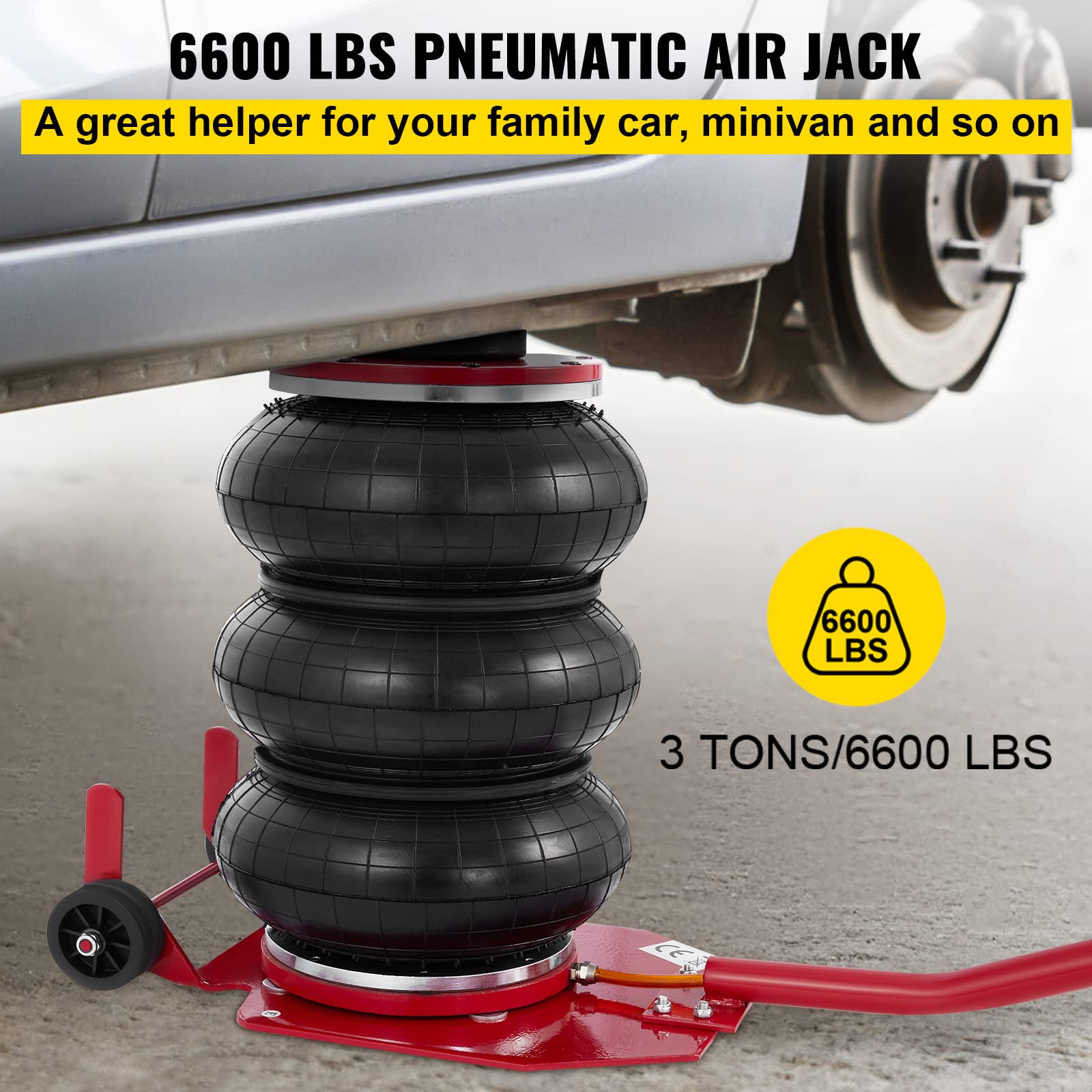 3T Red Air Jack Bag - Heavy Duty Pneumatic Car Jack for Vehicle Lifting - Perfect for Garage, Auto Repair & Emergency Roadside Assistance