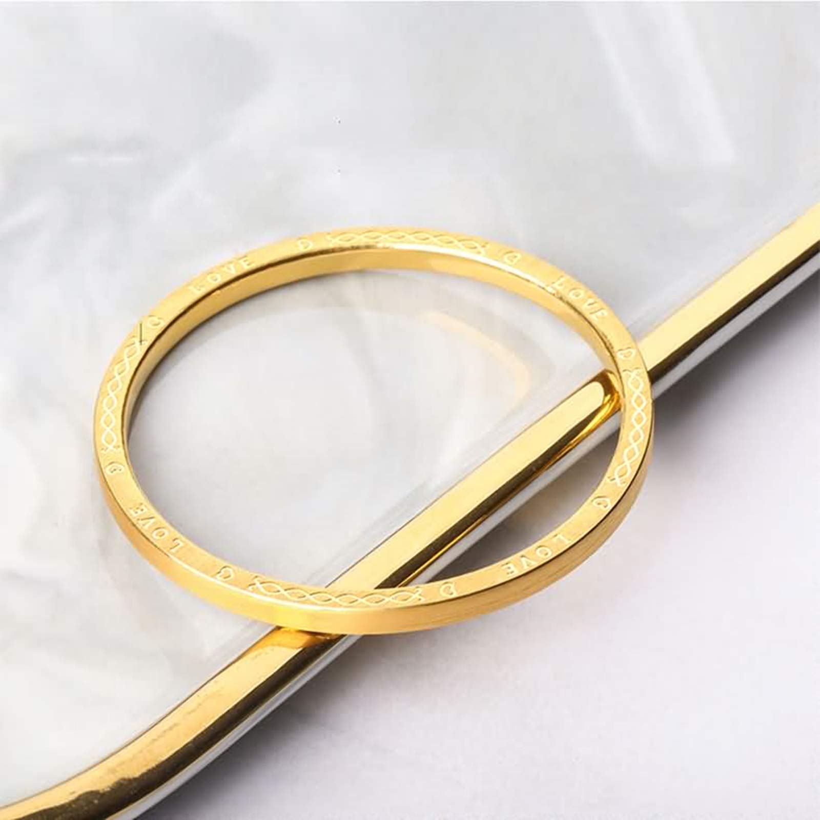 18K Yellow Gold Engraved Bangle Bracelet for Women - Personalized Random Pattern Jewelry Gift for Anniversary, Birthday & Special Occasions