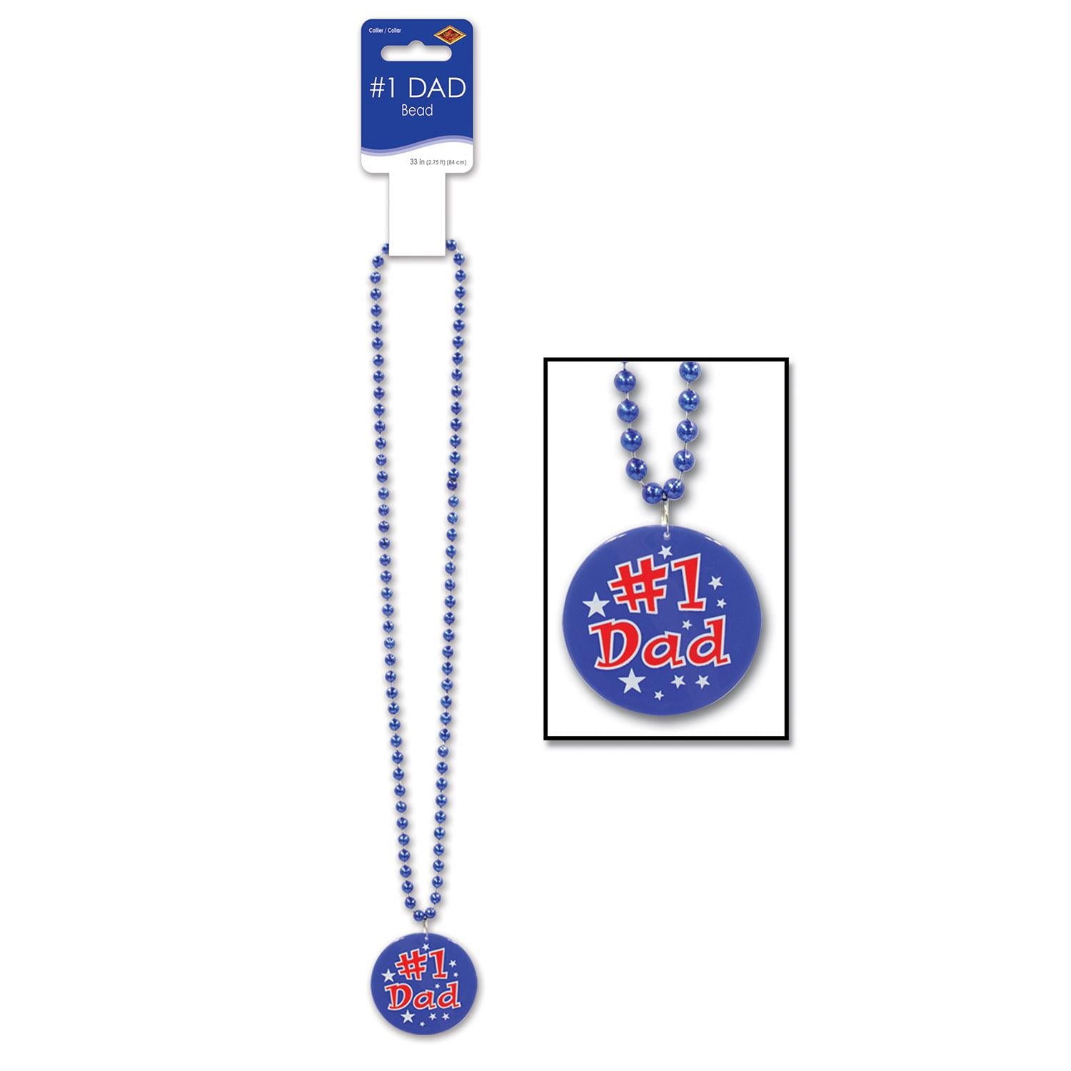 12 Pack Beistle #1 Dad Beaded Necklaces with Printed Medallion - Perfect for Father's Day Parties, Celebrations & Gifts