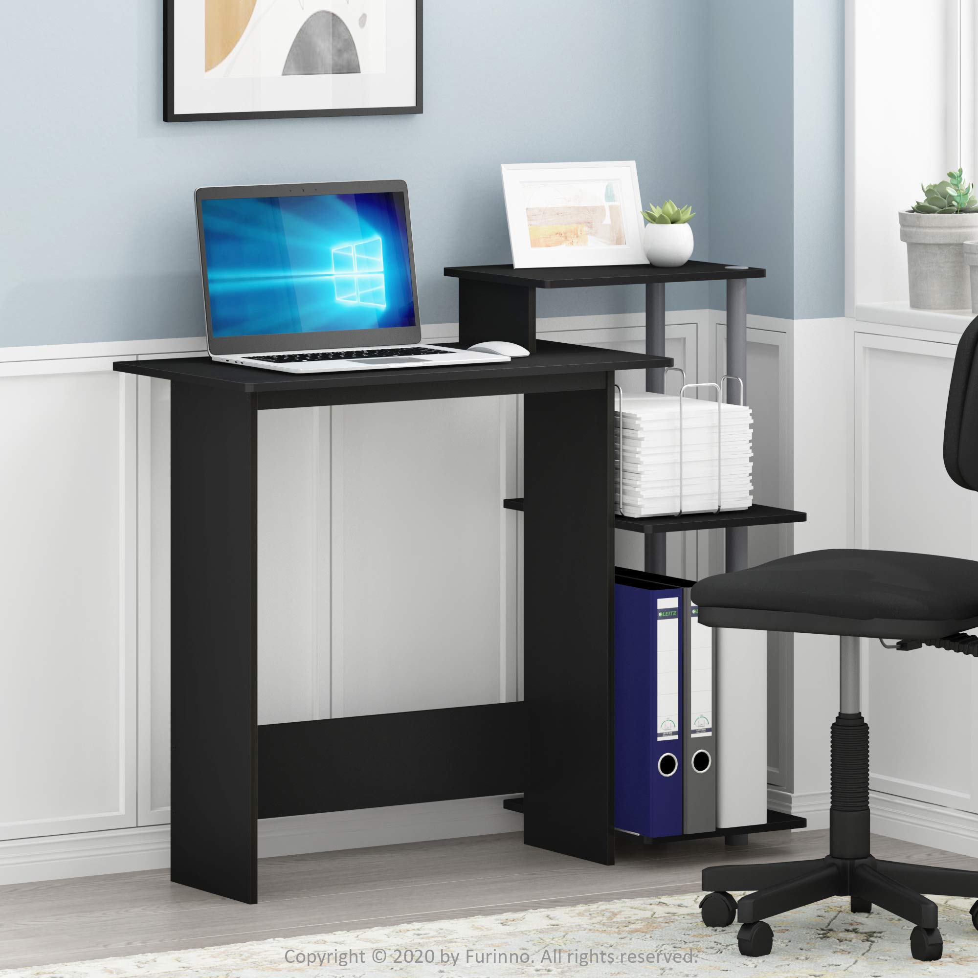 Furinno Compact Home Office Desk with Square Shelves for Laptop & Notebook - Black/Grey - Perfect for Small Spaces, Dorm Rooms & Home Offices