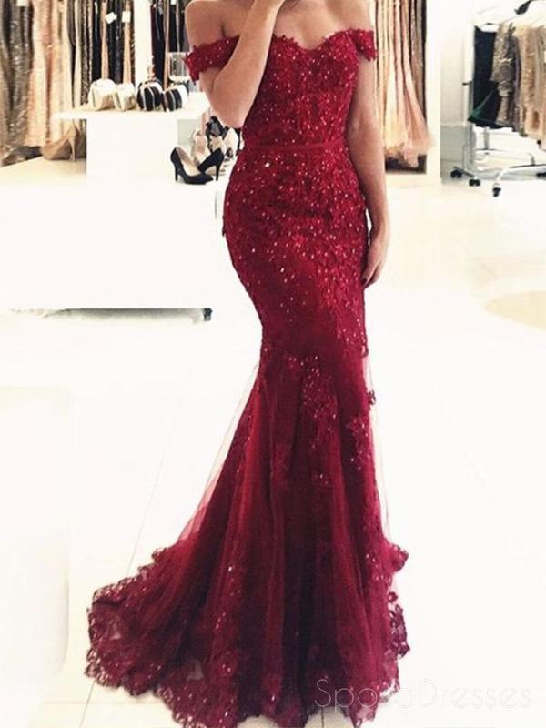 **Burgundy Off Shoulder Lace Beaded Mermaid Prom Dress – Long Sexy Evening Gown for Women – Perfect for Prom, Homecoming, and Formal Events**
