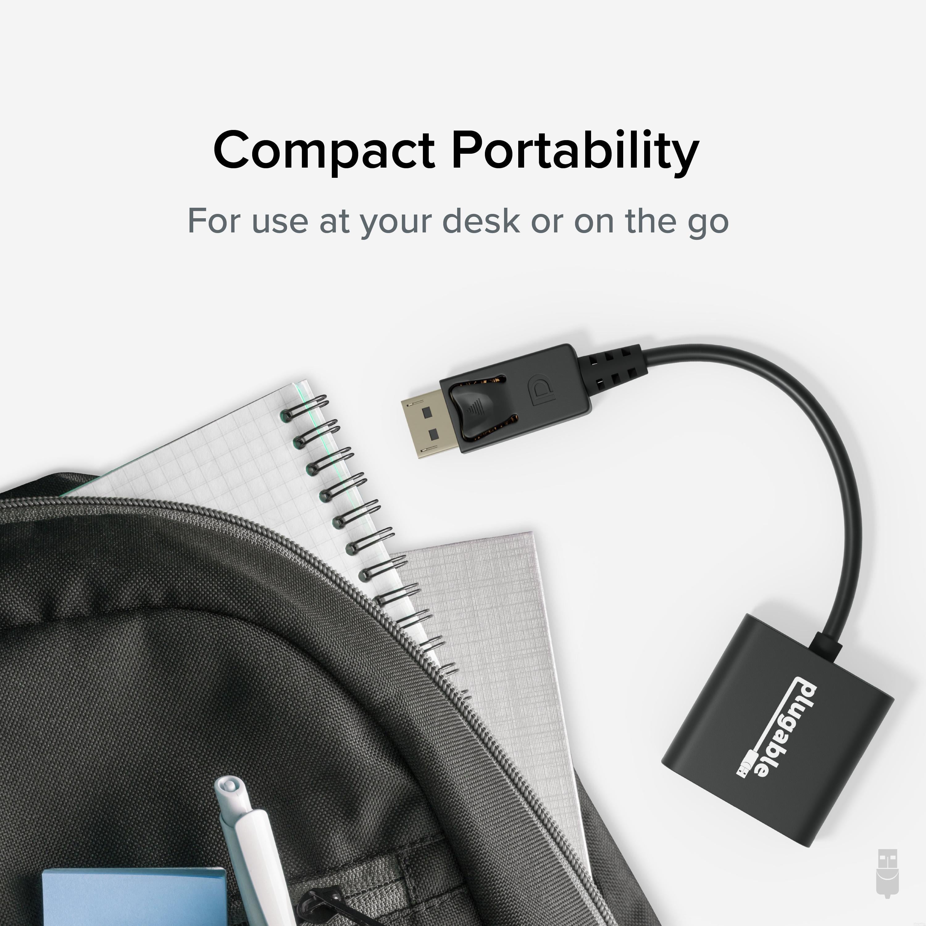 Plugable Active DisplayPort to VGA Adapter Converter - 1080p Full HD Support for PC, Laptop, Monitor - Ideal for Home Office, Gaming & Business Presentations