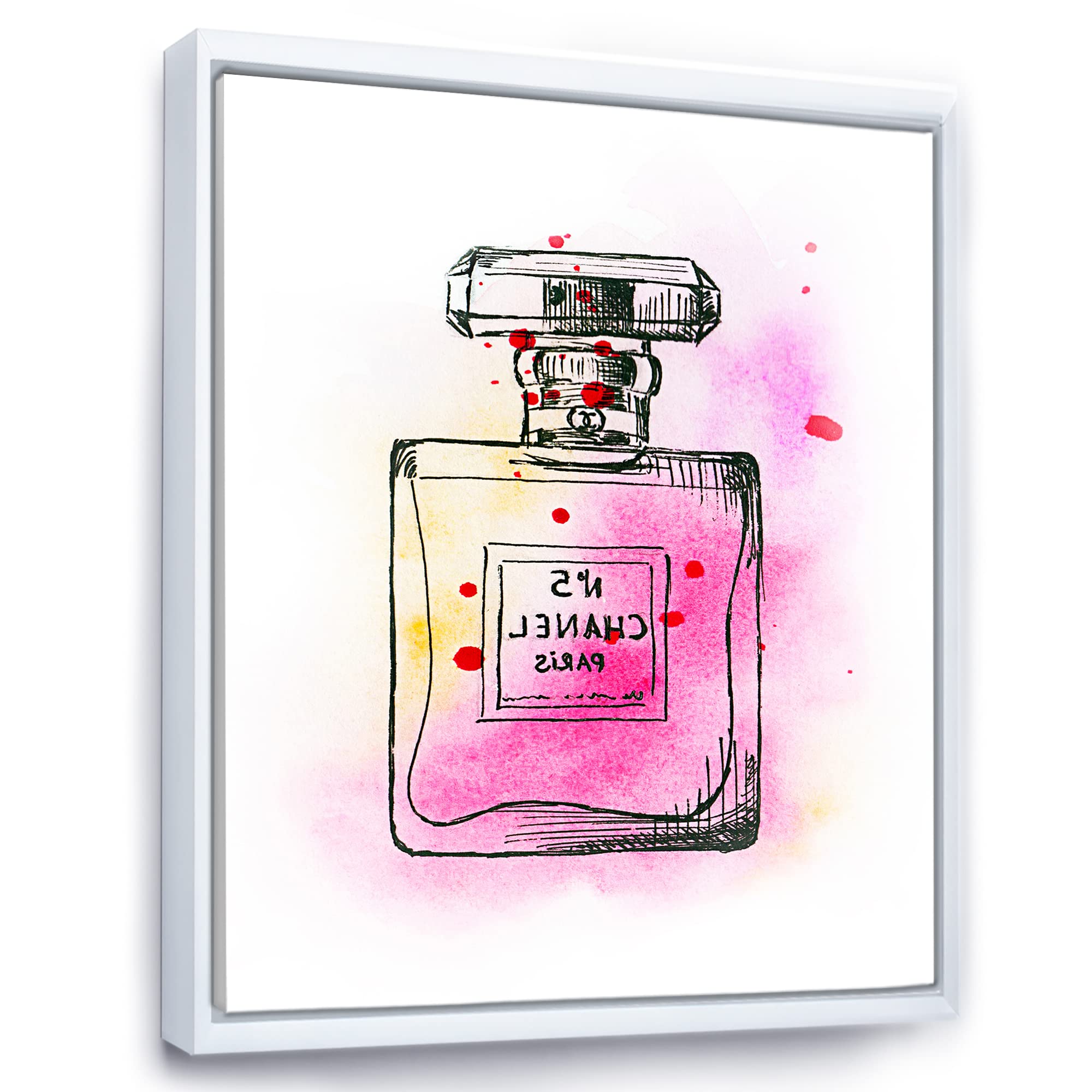 Chanel No. 5 Perfume French Country Style Framed Canvas Wall Art Print - Elegant Home Decor for Living Room, Bedroom & Office