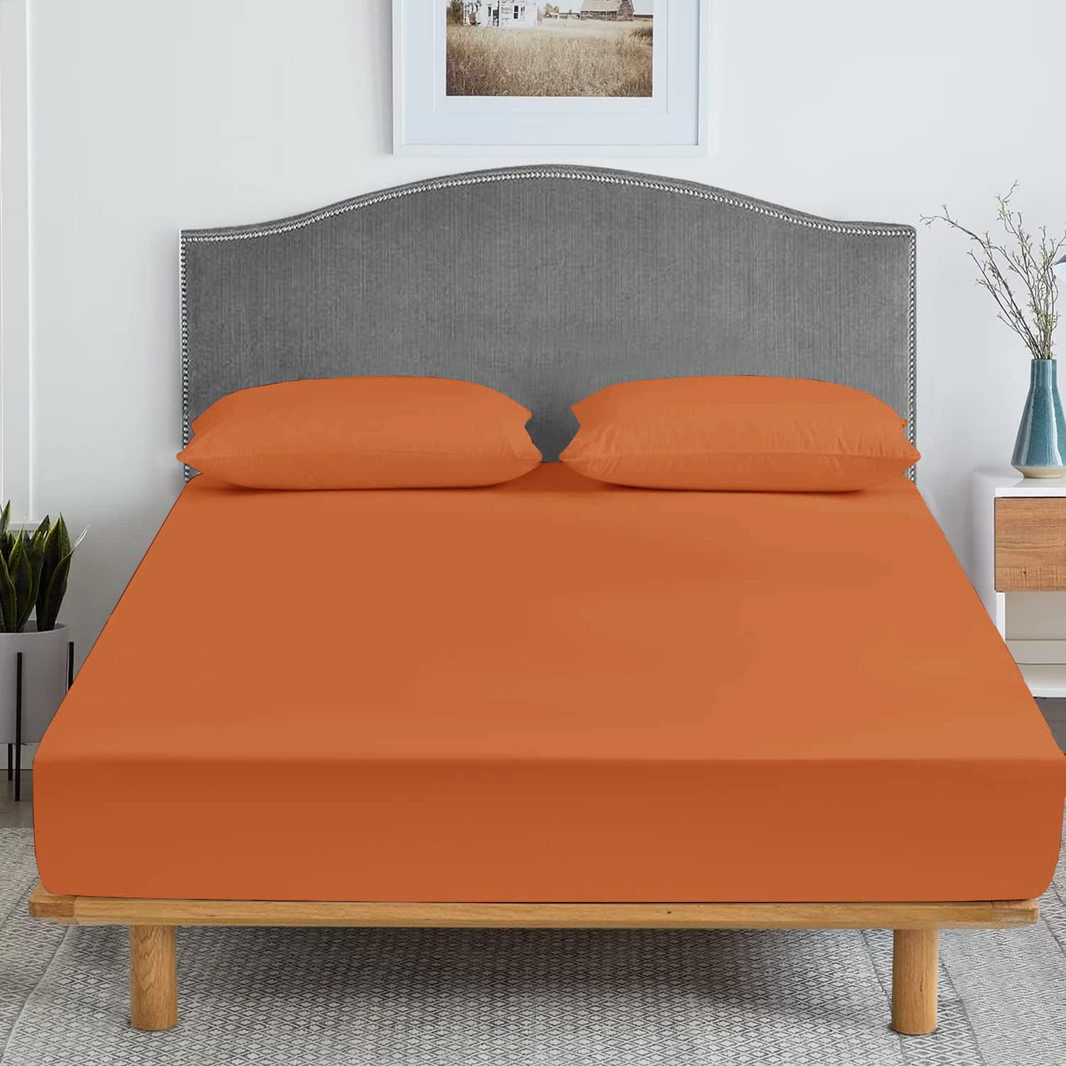 IR Imperial Rooms Queen Size Fitted Sheet - 16 Inch Deep Pocket, Premium 1800 Soft Microfiber, Shrink & Fade Resistant, All-Around Elastic (Rust) - Perfect for Guest Rooms, Vacation Homes & Dorm Rooms