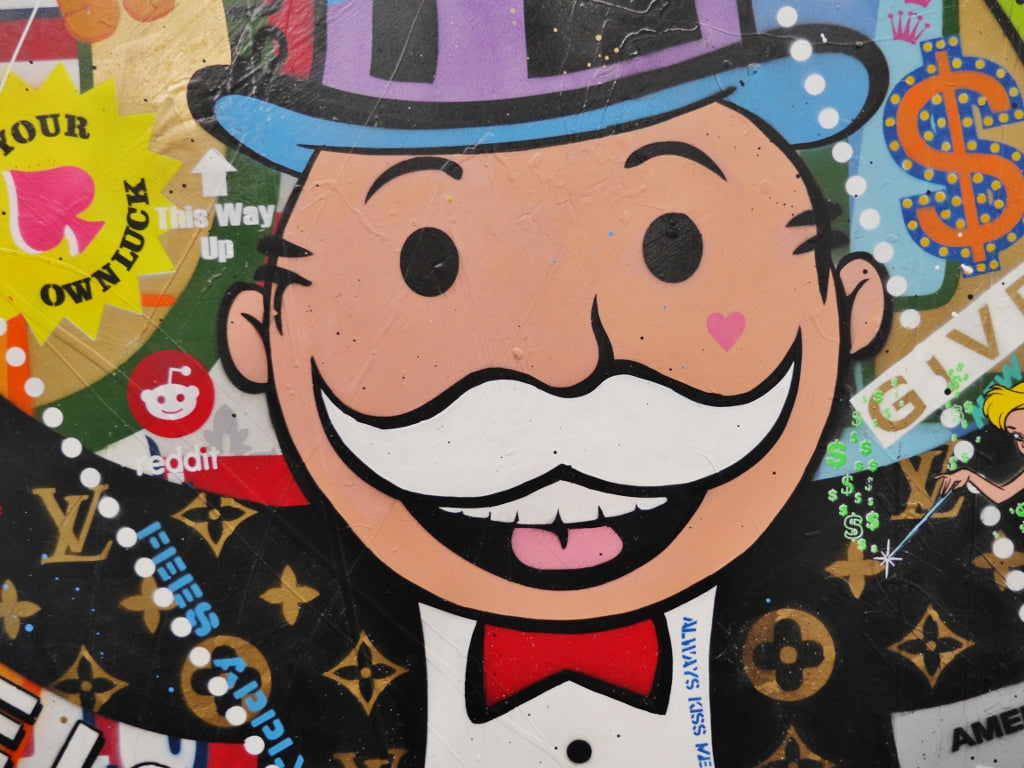 Bullish 250x150cm Monopoly Man Textured Urban Pop Art Canvas Painting - Modern Wall Decor for Living Room, Office & Game Room