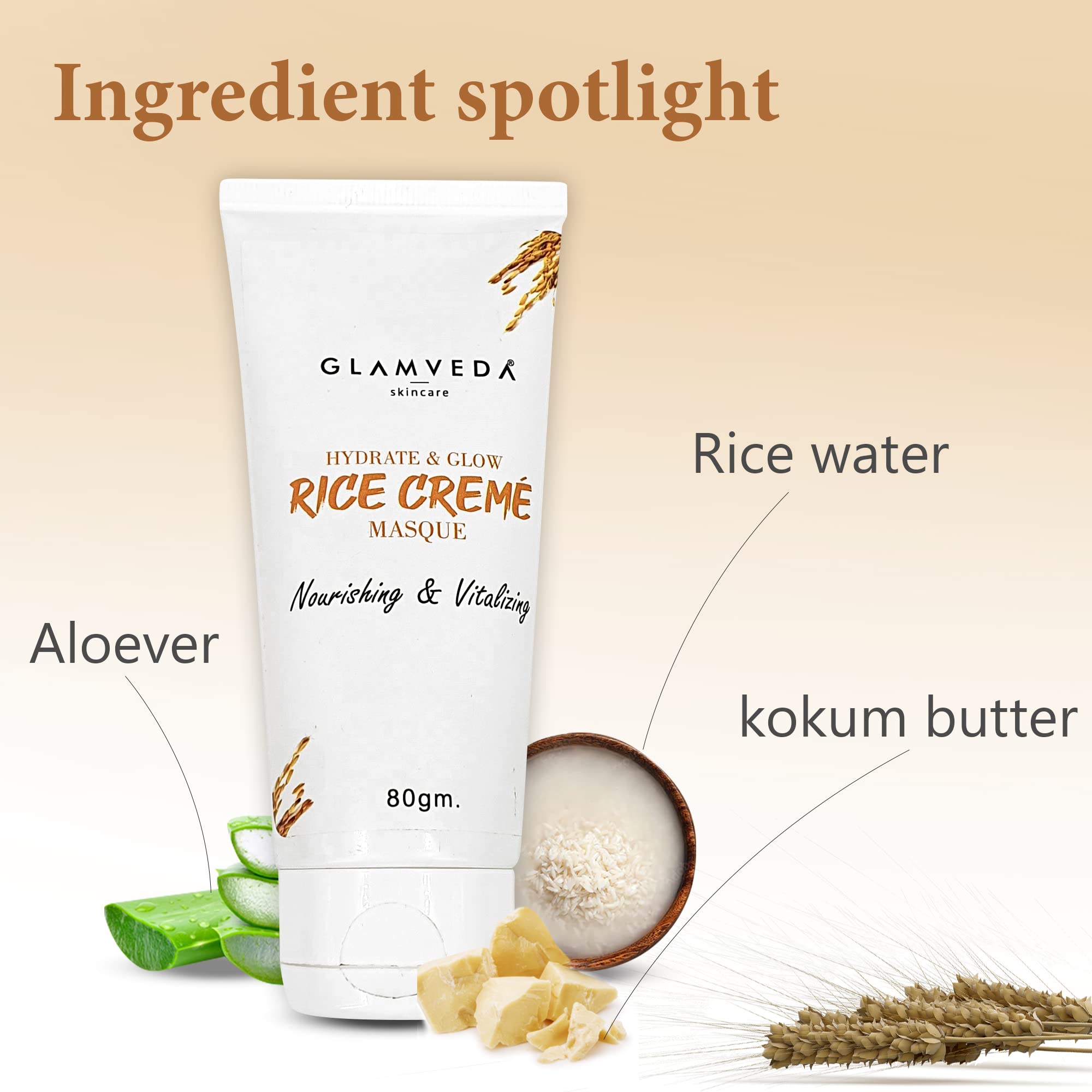 Glamveda Rice Water Hydrate & Glow Cream Mask for Dry & Normal Skin - Paraben & SLS Free - Pack of 2 | Deep Moisturizing Facial Treatment for Radiant Skin - Perfect for Night Routine & Spa Day