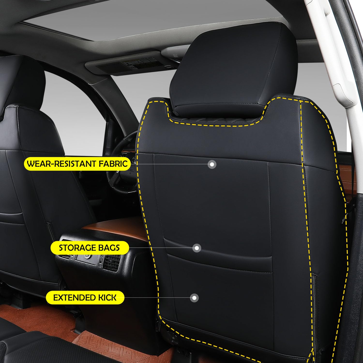 Premium PU Leather Seat Covers for 2014-2021 Toyota Tundra Crewmax - Full Set Black Car Seat Protectors | Durable Replacement Covers for Toyota Tundra Accessories | Perfect for Daily Commute, Road Trips & Off-Road Adventures