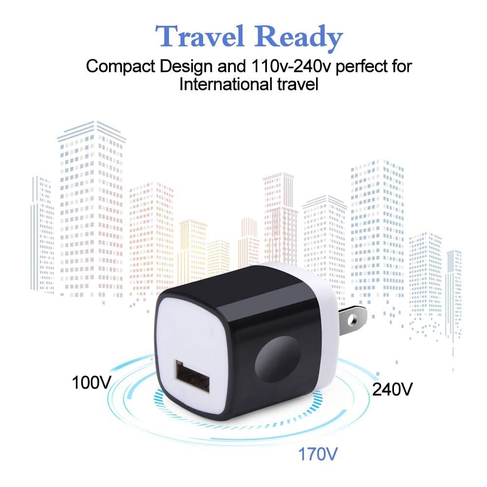 HOOTEK 10-Pack USB Wall Charger Cube - 1A/5V Fast Charging Block Adapter for iPhone 16/15/14/13/12 Pro Max, Samsung Galaxy, LG, Moto - Perfect for Home, Office & Travel Charging Needs